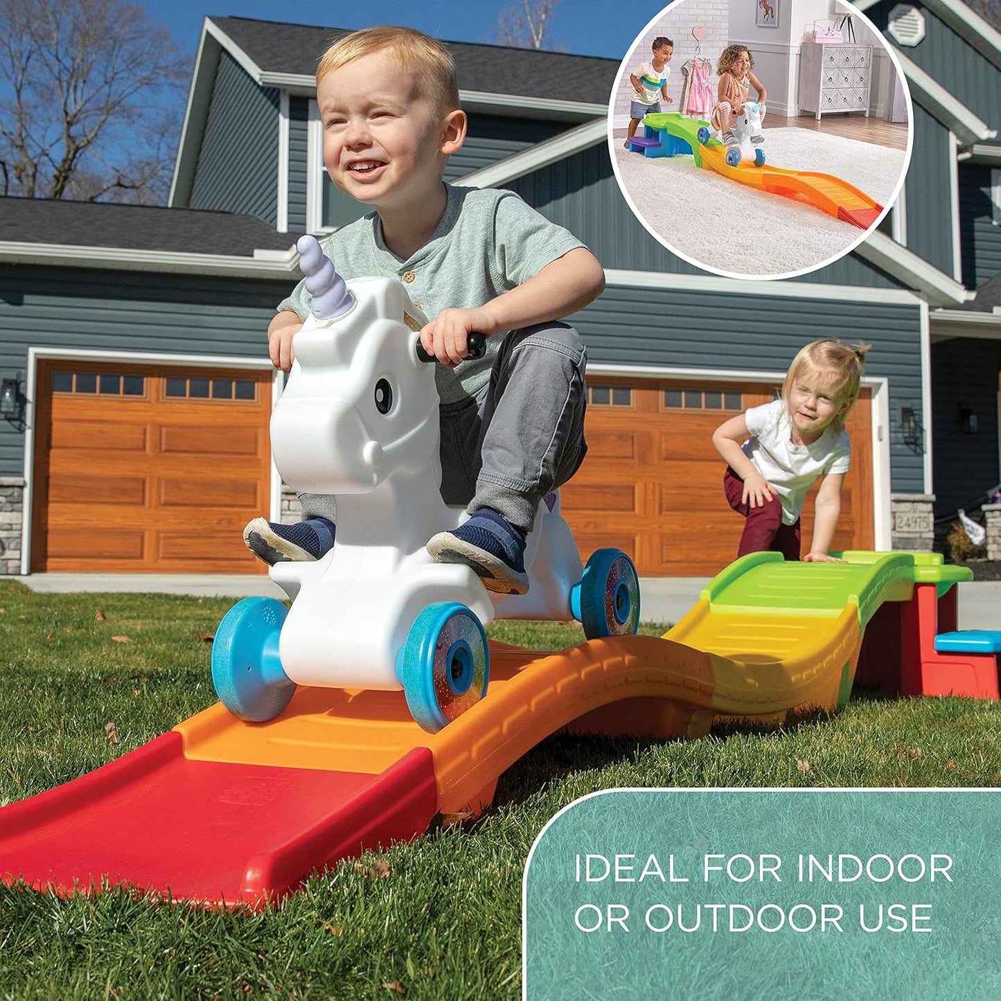 Unicorn Up & Down Roller Coaster Toy for Kids, Ride On Push Car, Indoor/Outdoor Playset, Toddler Ages 2 - 5 years old, Compact Storage, Max Weight 50 lb., Multicolor