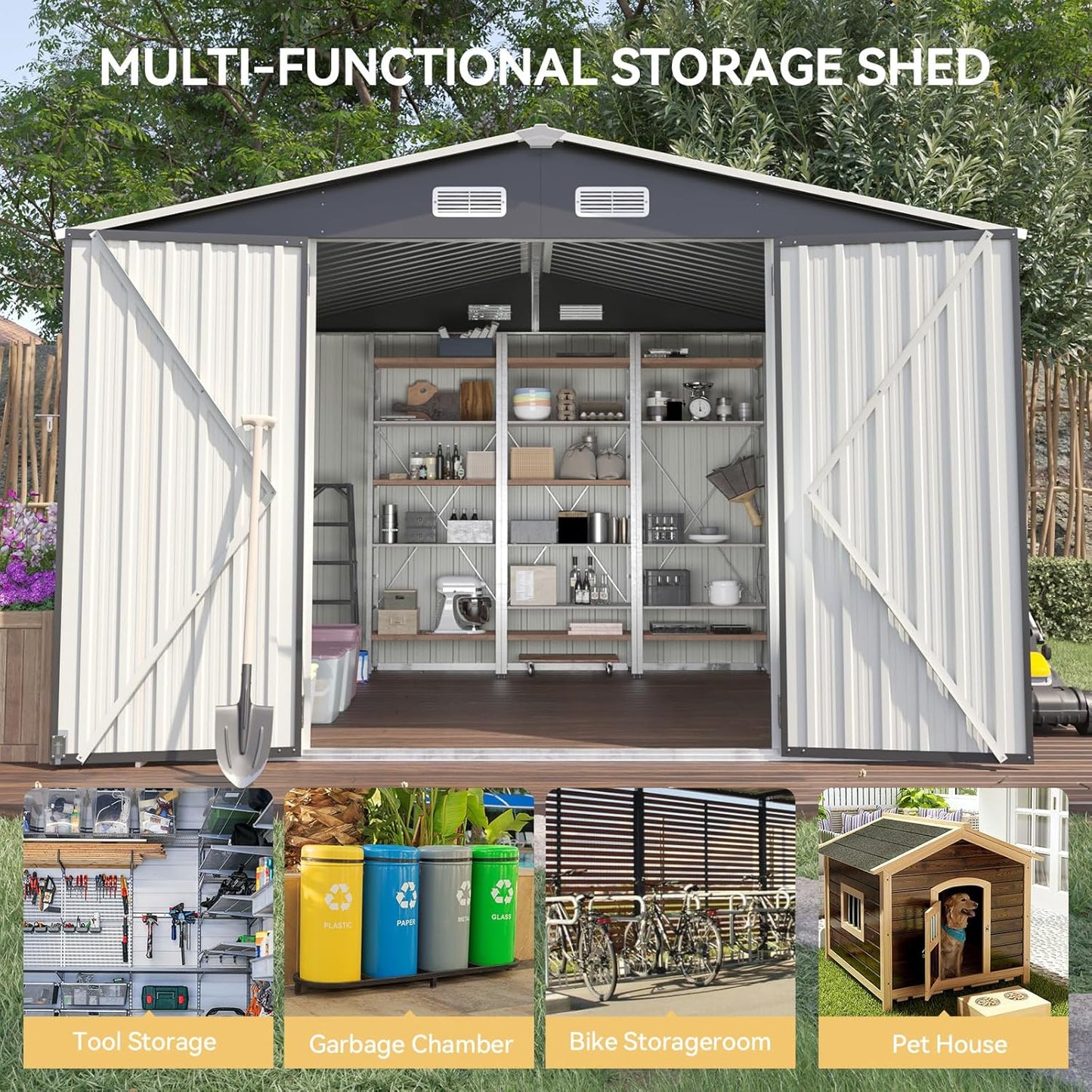 Aoxun 5x2.7 FT Outdoor Metal Storage Shed - Durable Water-Resistant Galvanized Steel, Sloping Roof Design, Lockable Door - Ideal for Tool Storage on Lawn, Patio & Backyard (Black)