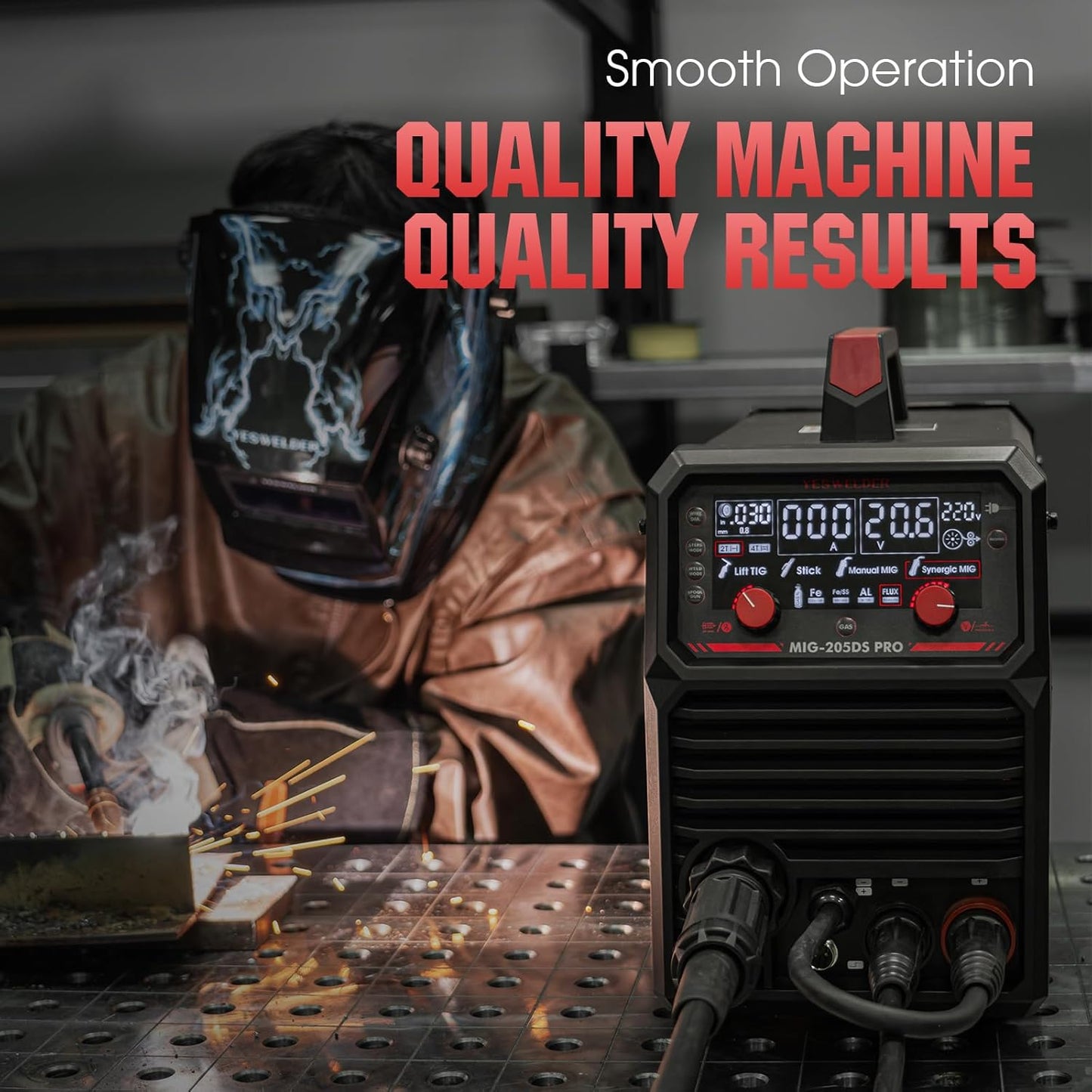 YESWELDER 135Amp MIG Welder,110V Flux Core Welder Flux Core MIG/Lift TIG/Stick 3-in-1 Large LED Digital Display Welding Machine IGBT Inverter Welder FLUX-135PRO