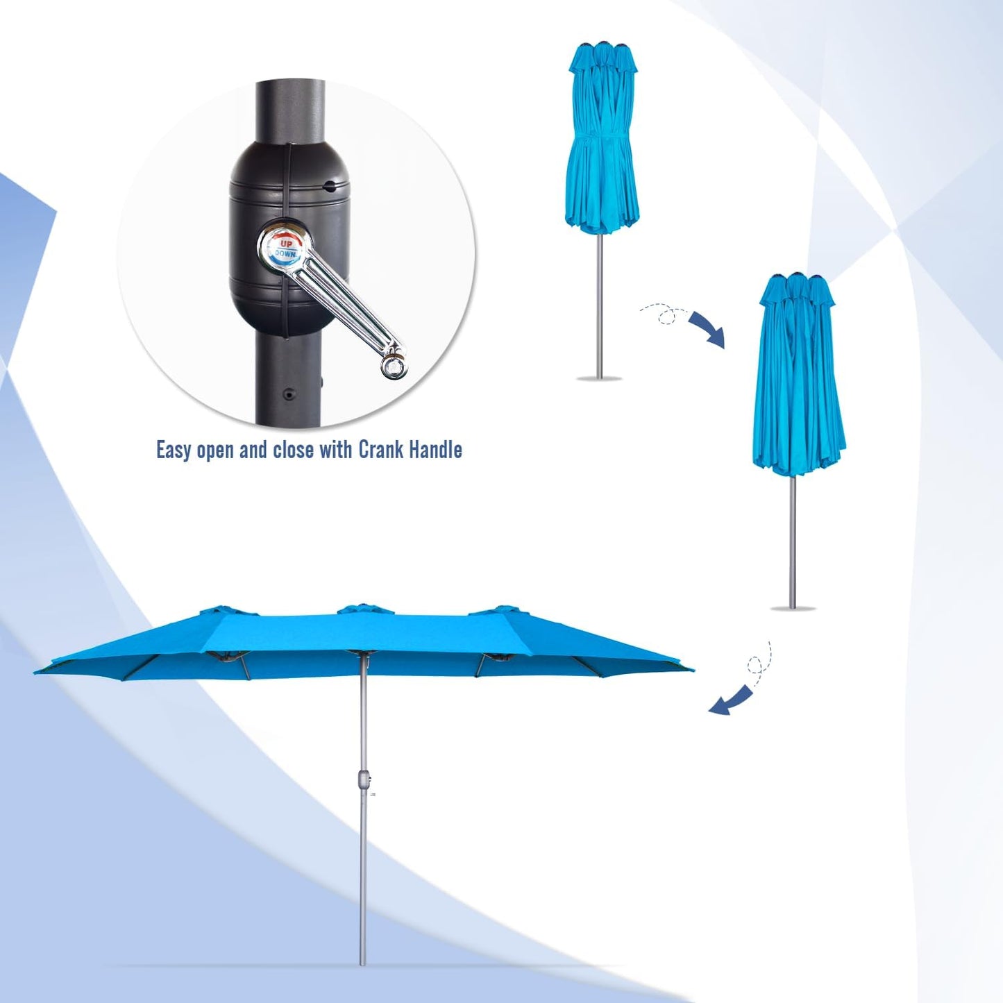 15ft Patio Umbrella with Solar Lights, Large Double Umbrella Outdoor, Rectangle 180''x106'' Umbrellas with 156 PCS LED Lights and Crank Handle for Backyard Deck Pool Shade in Black(1.9" Pole)