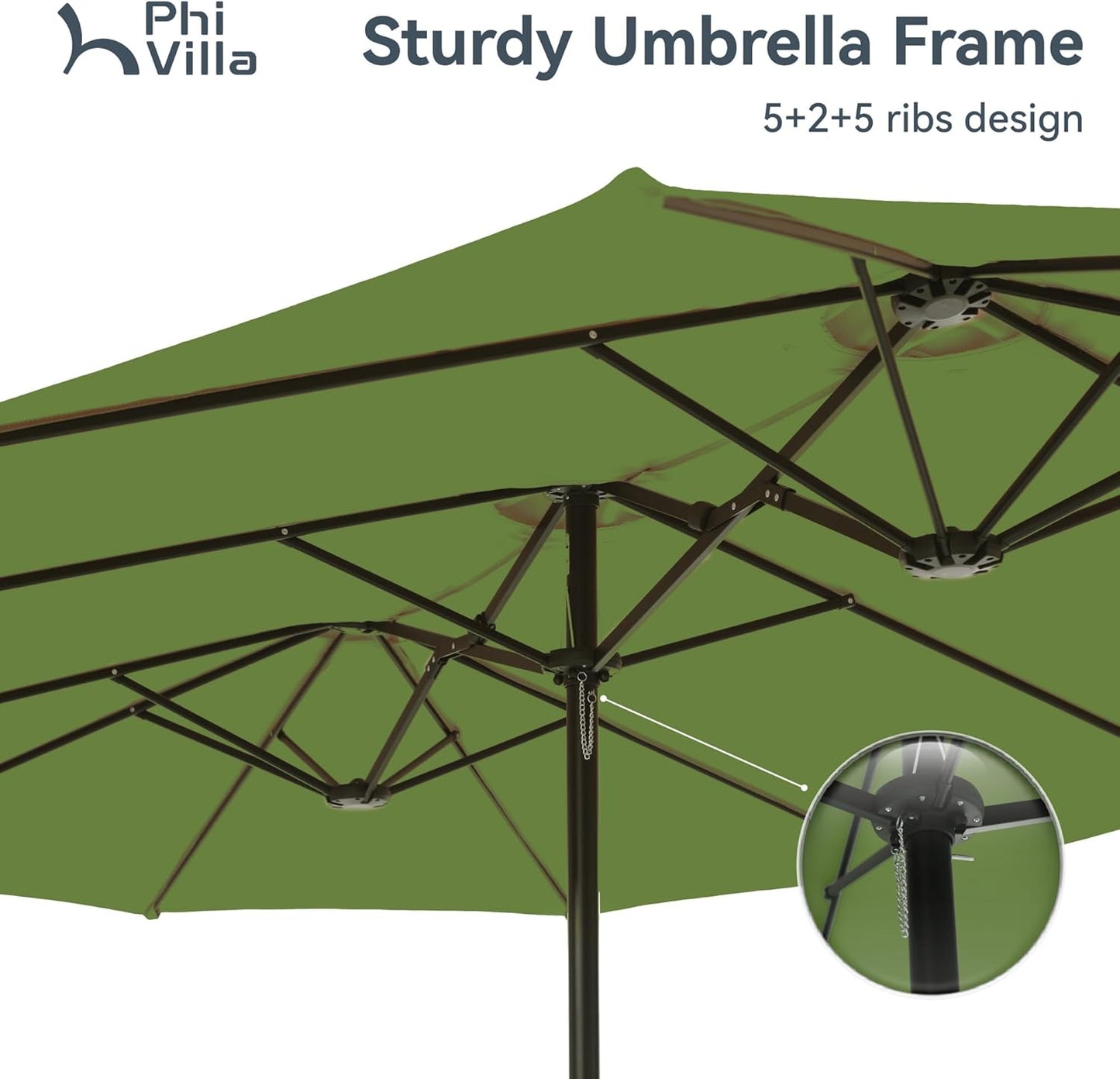 15ft Patio Umbrella Double-Sided Outdoor Market Extra Large Umbrella with Crank, Umbrella Base Included (Dark Red)