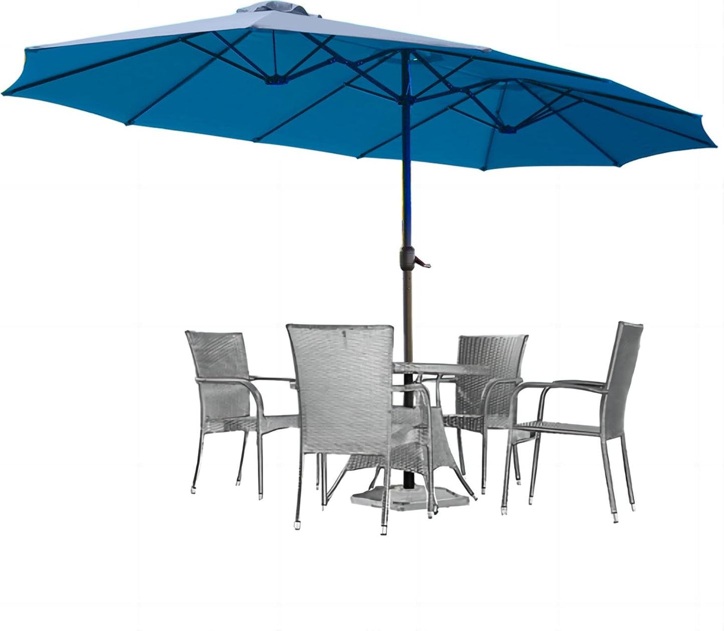 15ft Patio Umbrella with Solar Lights, Large Double Umbrella Outdoor, Rectangle 180''x106'' Umbrellas with 156 PCS LED Lights and Crank Handle for Backyard Deck Pool Shade in Black(1.9" Pole)