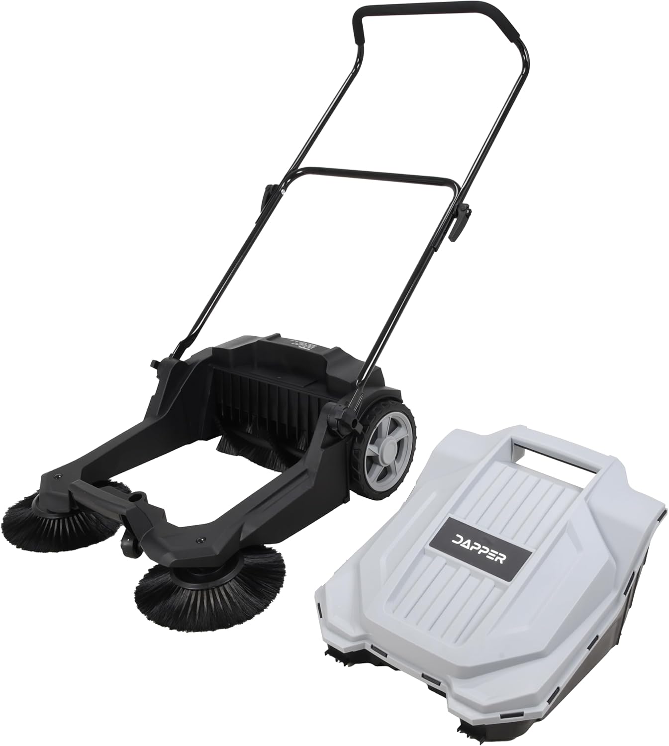 Walk-Behind Outdoor Hand Push Floor Sweeper - 5.25 Gallon Capacity - 25.5" Sweeping Width - Sweeps up to 27,900 ft² / Hour, Grey