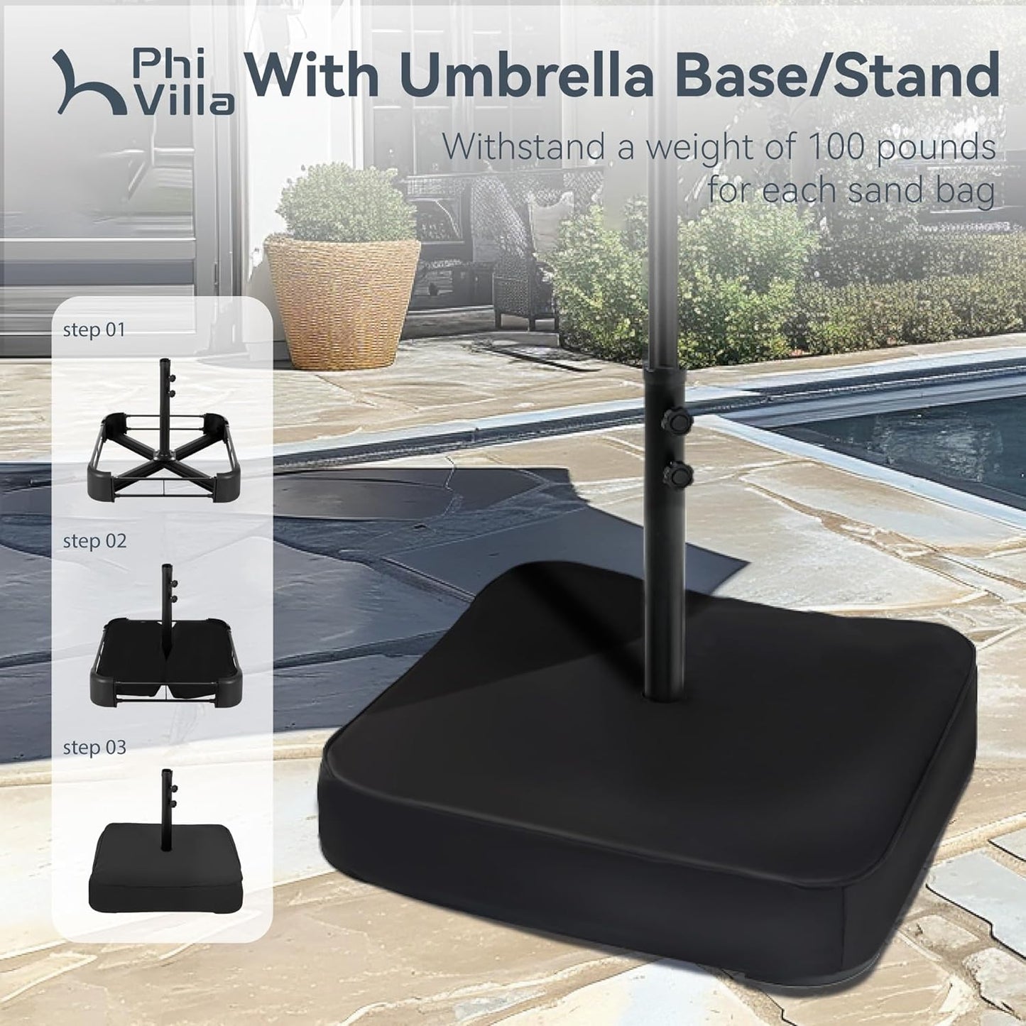 15ft Patio Umbrella Double-Sided Outdoor Market Extra Large Umbrella with Crank, Umbrella Base Included (Dark Red)