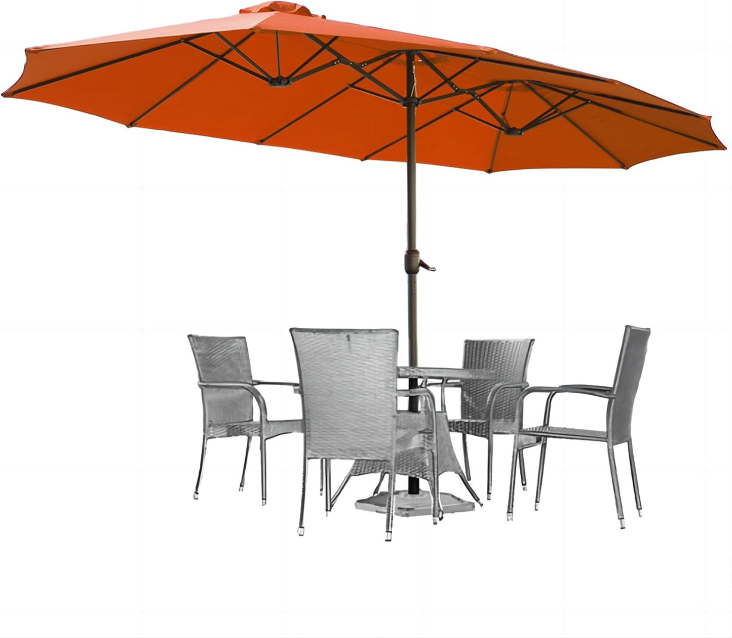 15ft Patio Umbrella with Solar Lights, Large Double Umbrella Outdoor, Rectangle 180''x106'' Umbrellas with 156 PCS LED Lights and Crank Handle for Backyard Deck Pool Shade in Black(1.9" Pole)
