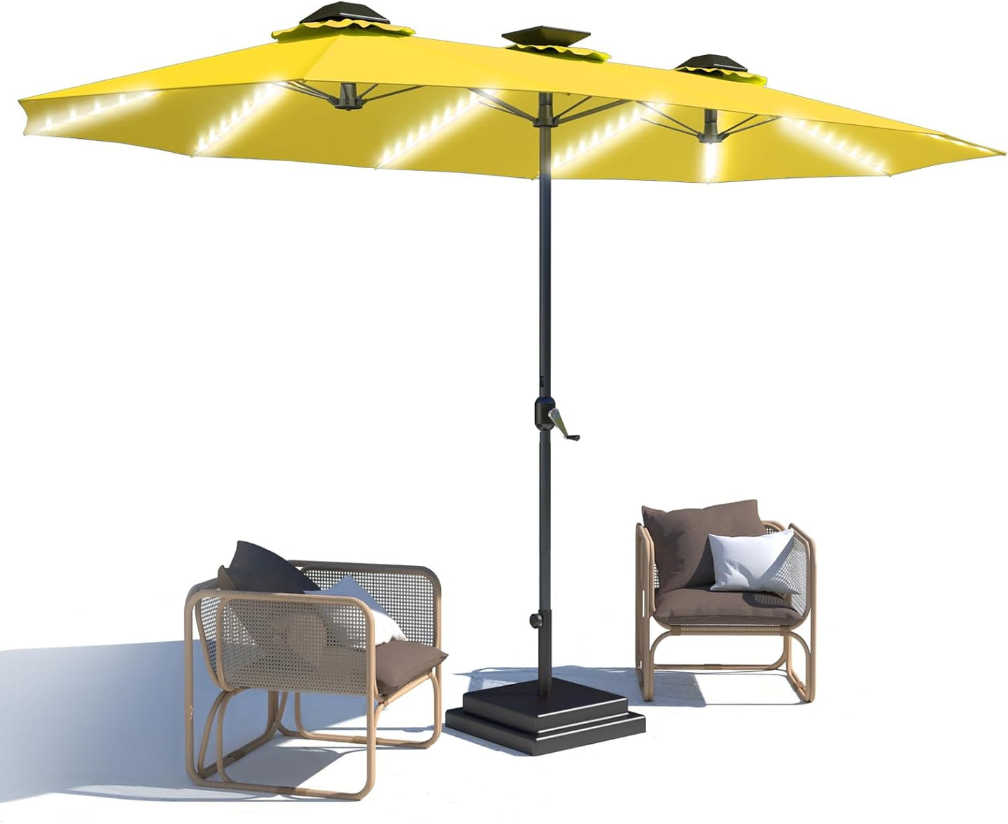 15ft Patio Umbrella with Solar Lights, Large Double Umbrella Outdoor, Rectangle 180''x106'' Umbrellas with 156 PCS LED Lights and Crank Handle for Backyard Deck Pool Shade in Black(1.9" Pole)