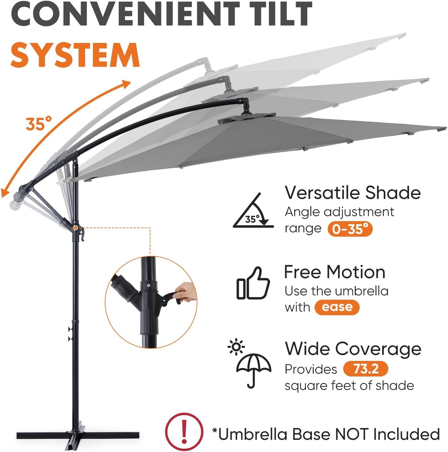 9.8FT Offset Patio Umbrella Hanging Cantilever Umbrella Outdoor Sun Shade with Easy Tilt Adjustment, 8 Ribs, UV Protection for Backyard, Lawn, Garden and Pool, Blue