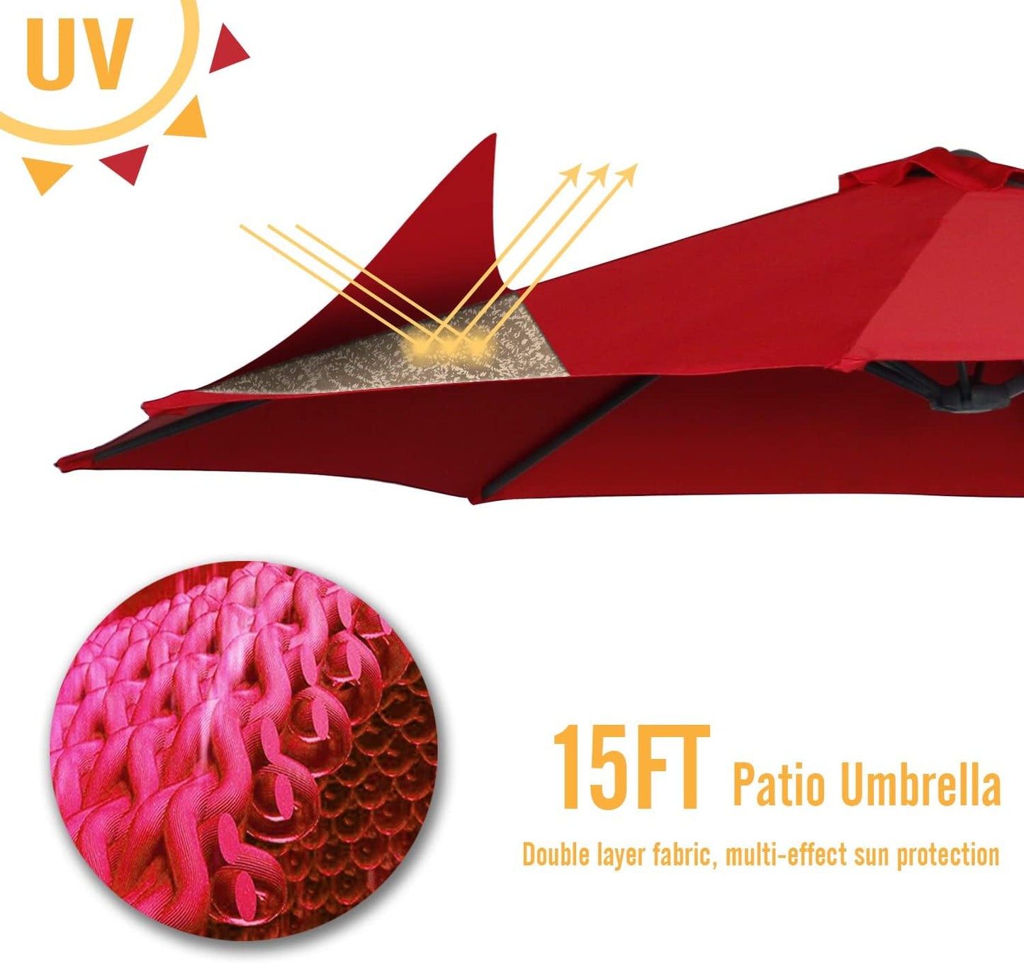 15ft Patio Umbrella with Solar Lights, Large Double Umbrella Outdoor, Rectangle 180''x106'' Umbrellas with 156 PCS LED Lights and Crank Handle for Backyard Deck Pool Shade in Black(1.9" Pole)