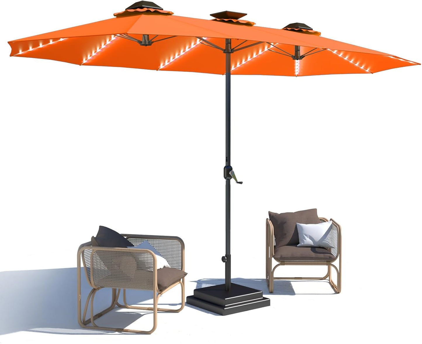 15ft Patio Umbrella with Solar Lights, Large Double Umbrella Outdoor, Rectangle 180''x106'' Umbrellas with 156 PCS LED Lights and Crank Handle for Backyard Deck Pool Shade in Black(1.9" Pole)