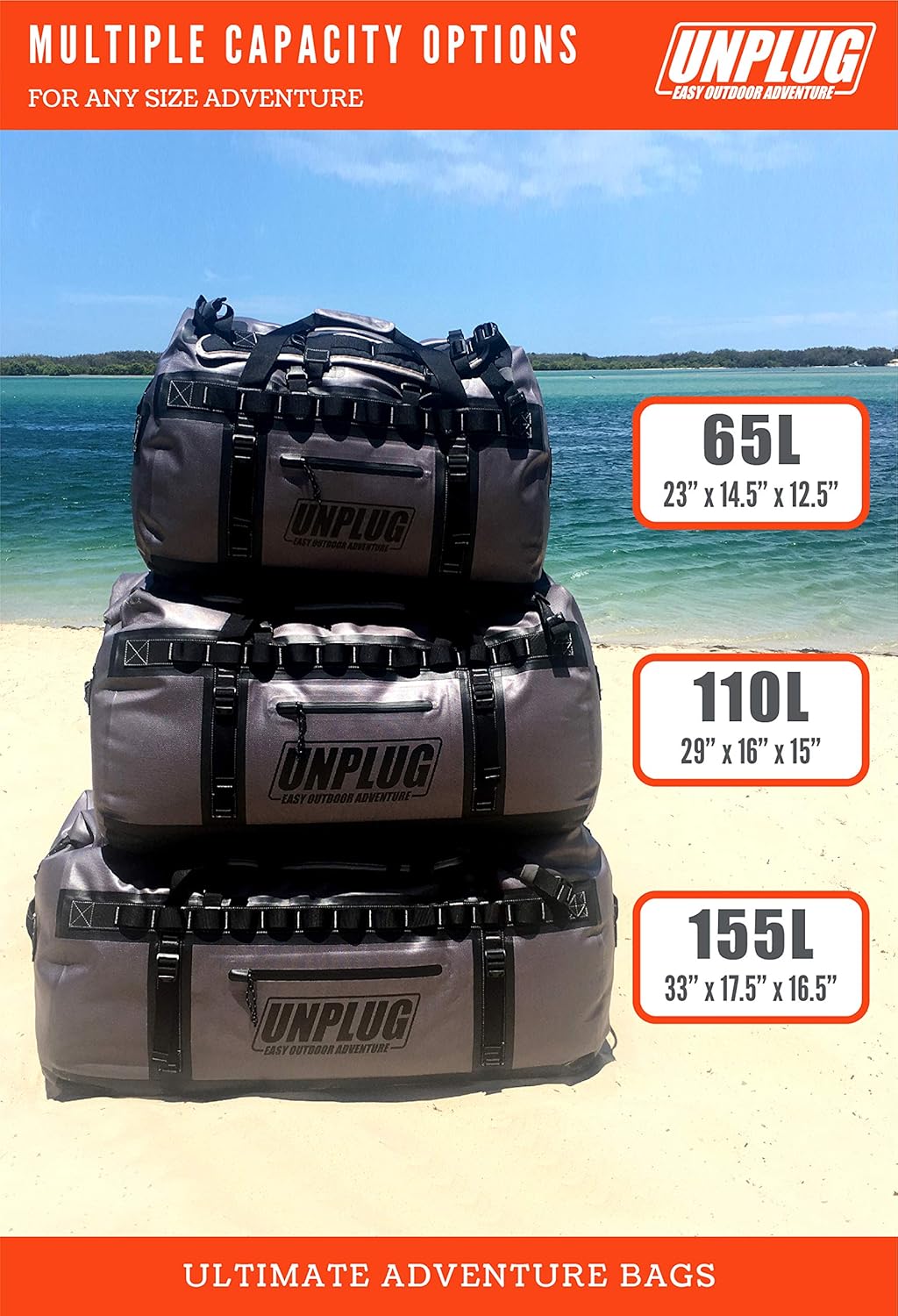 UNPLUG Ultimate Adventure Bag -1680D Heavy Duty Waterproof Travel Duffel Bags for Camping, Motorcycle Dry Bag, Waterproof Bags for Boating, Waterproof Duffle Backpack,Tactical Duffle Bag