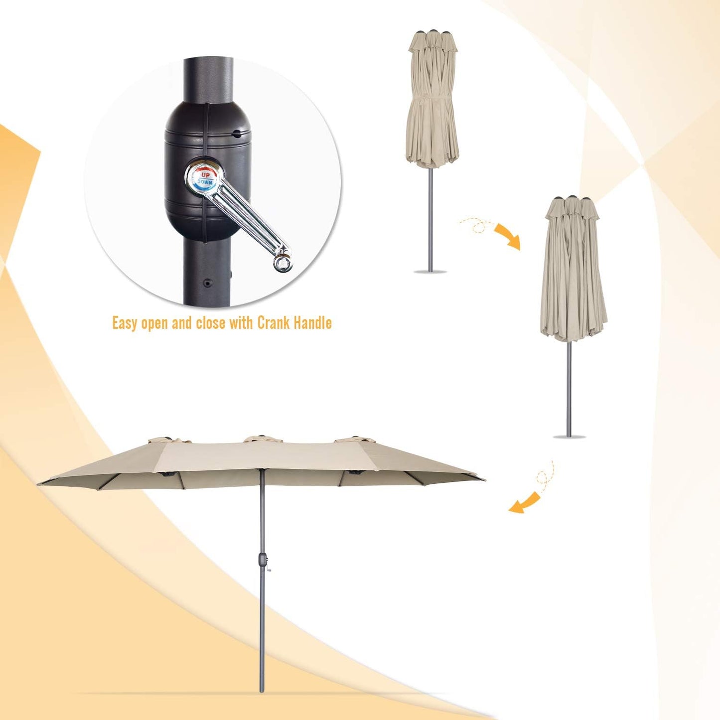 15ft Patio Umbrella with Solar Lights, Large Double Umbrella Outdoor, Rectangle 180''x106'' Umbrellas with 156 PCS LED Lights and Crank Handle for Backyard Deck Pool Shade in Black(1.9" Pole)