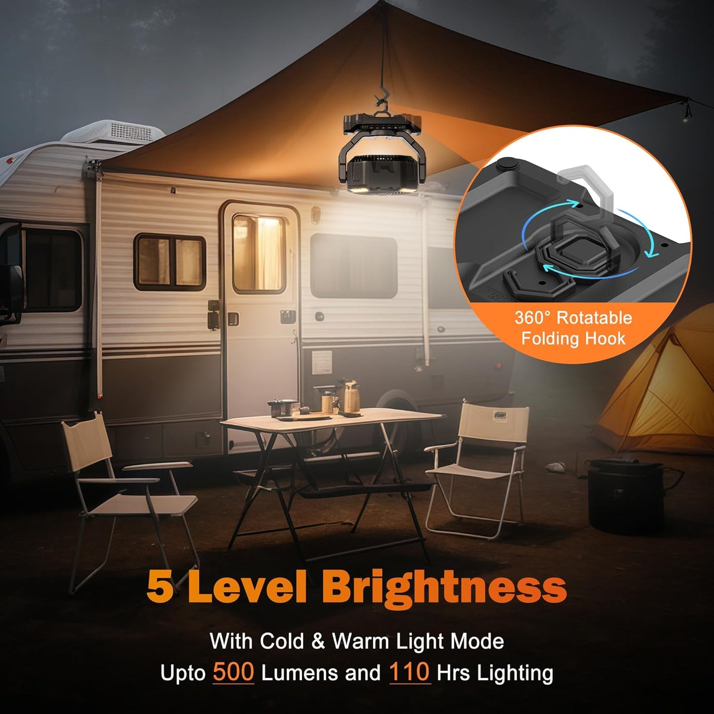 40000mAh Rechargeable Camping Fan, Battery Operated Fan with Light & Remote, 12" Portable Outdoor Fan, Auto Oscillating Battery Powered Floor Fan for Tent RV Car Travel Jobsite Hurricane Power Outages