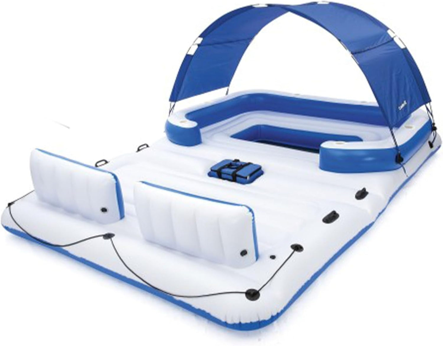 Tropical Breeze 6 Person Inflatable Party Island Large Relaxing Water Float with Detachable Sunshade and Cooler Bag