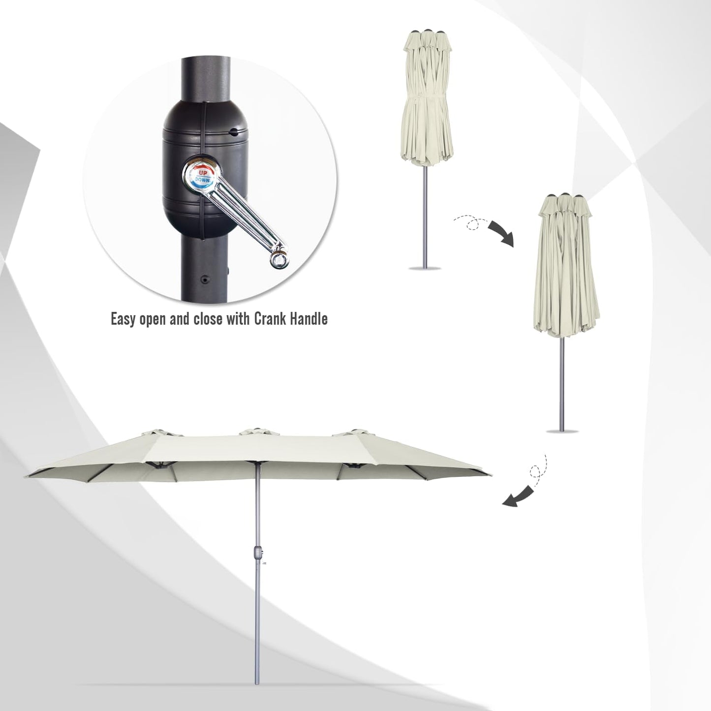 15ft Patio Umbrella with Solar Lights, Large Double Umbrella Outdoor, Rectangle 180''x106'' Umbrellas with 156 PCS LED Lights and Crank Handle for Backyard Deck Pool Shade in Black(1.9" Pole)