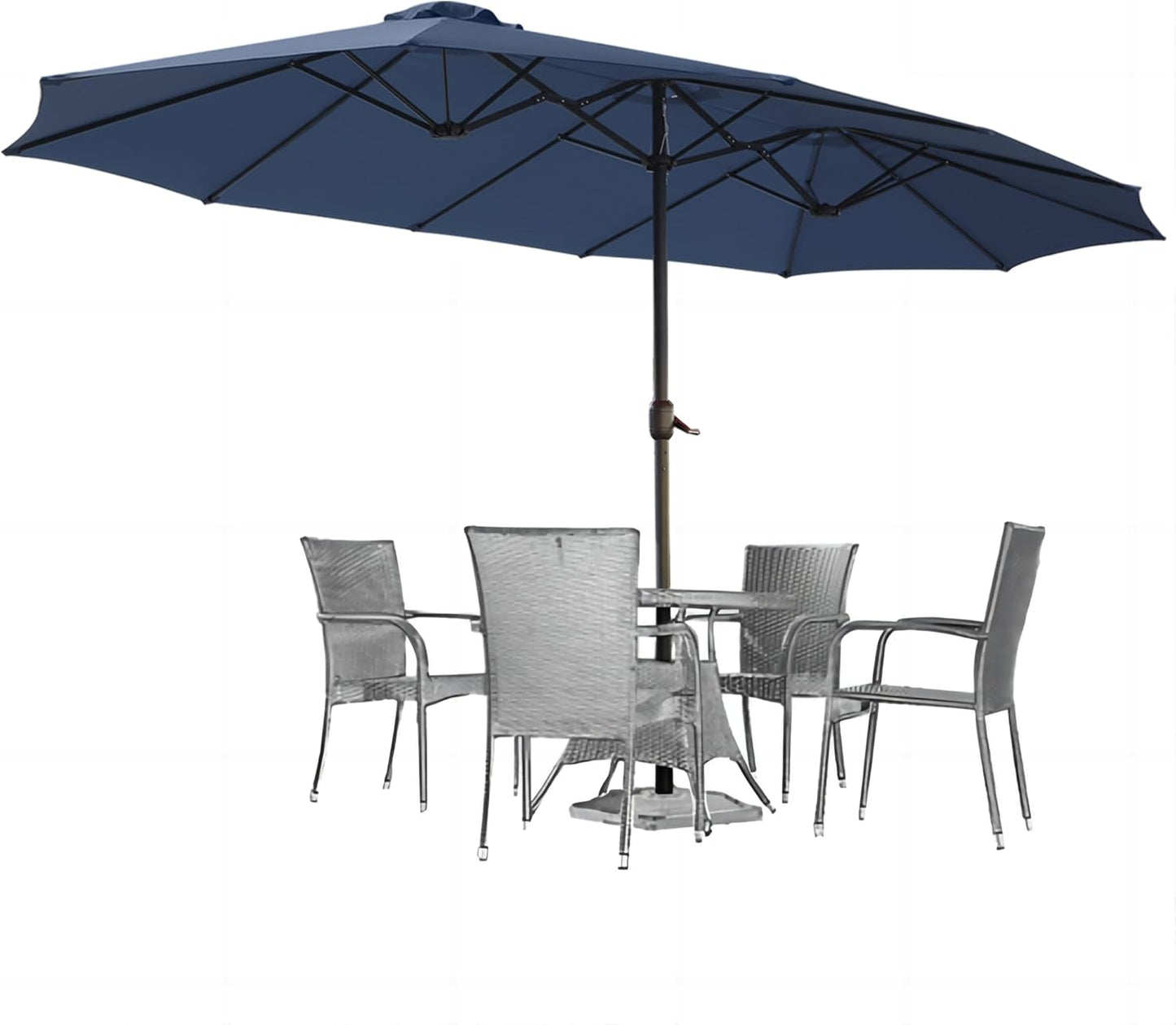 15ft Patio Umbrella with Solar Lights, Large Double Umbrella Outdoor, Rectangle 180''x106'' Umbrellas with 156 PCS LED Lights and Crank Handle for Backyard Deck Pool Shade in Black(1.9" Pole)