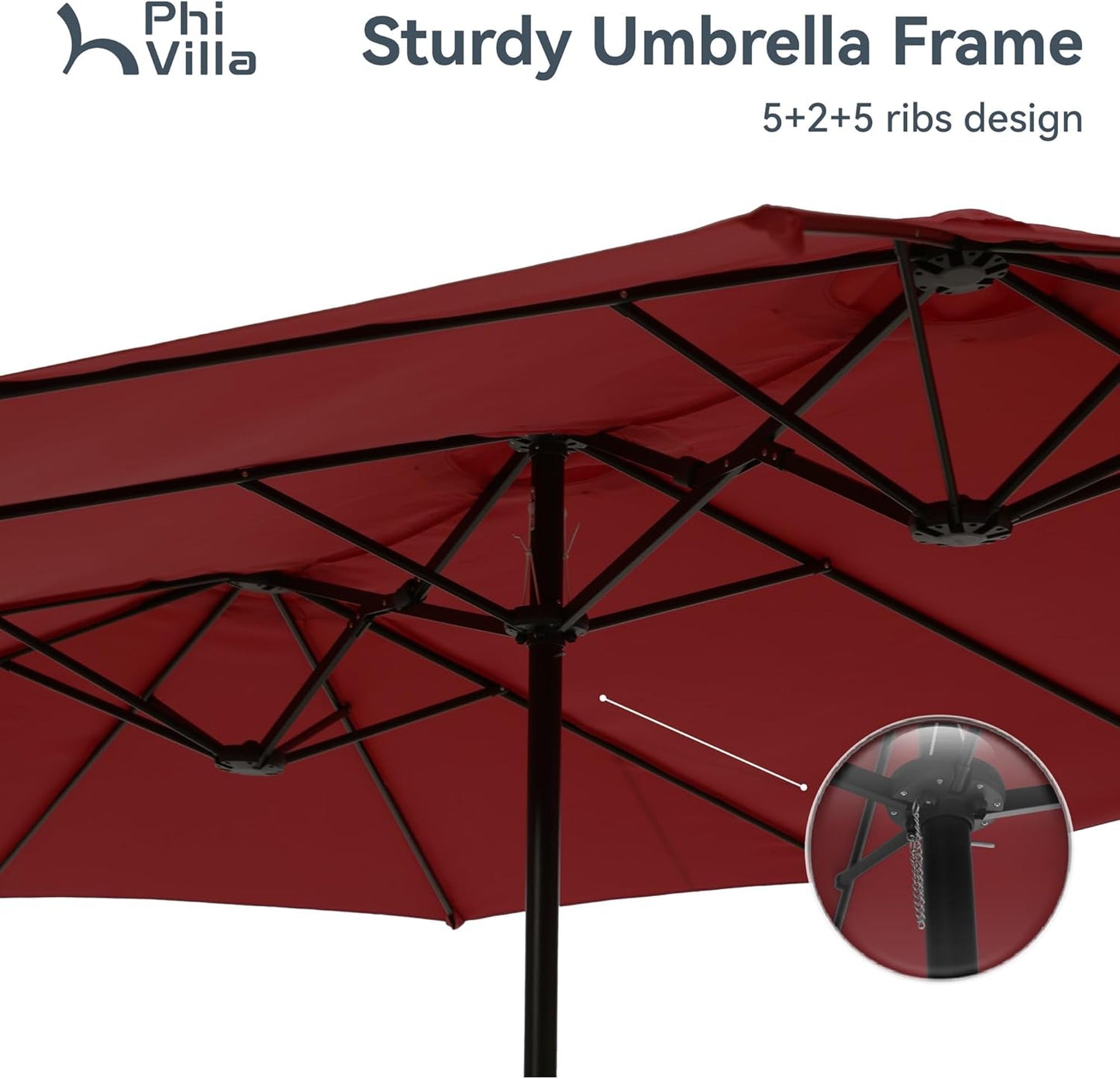 15ft Patio Umbrella Double-Sided Outdoor Market Extra Large Umbrella with Crank, Umbrella Base Included (Dark Red)