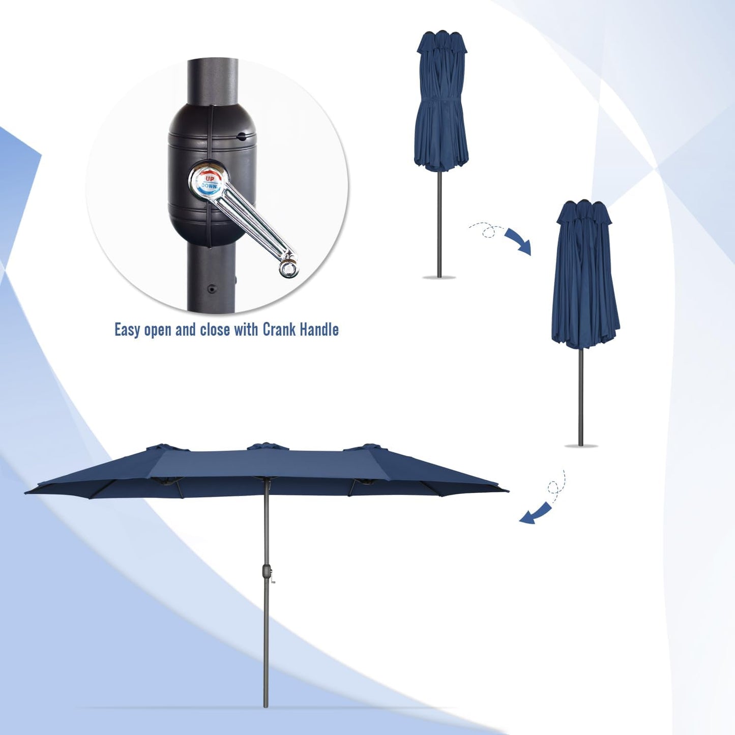 15ft Patio Umbrella with Solar Lights, Large Double Umbrella Outdoor, Rectangle 180''x106'' Umbrellas with 156 PCS LED Lights and Crank Handle for Backyard Deck Pool Shade in Black(1.9" Pole)