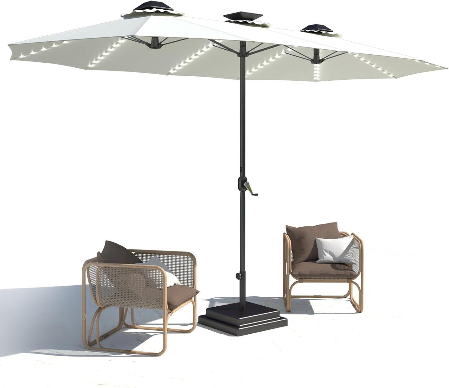 15ft Patio Umbrella with Solar Lights, Large Double Umbrella Outdoor, Rectangle 180''x106'' Umbrellas with 156 PCS LED Lights and Crank Handle for Backyard Deck Pool Shade in Black(1.9" Pole)