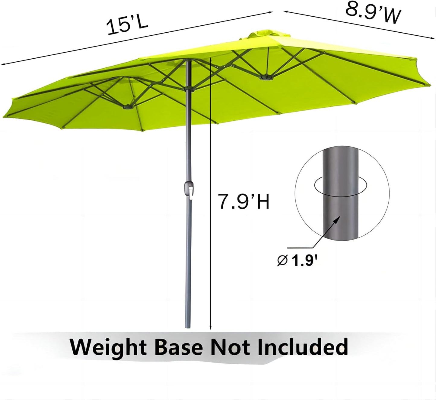 15ft Patio Umbrella with Solar Lights, Large Double Umbrella Outdoor, Rectangle 180''x106'' Umbrellas with 156 PCS LED Lights and Crank Handle for Backyard Deck Pool Shade in Black(1.9" Pole)