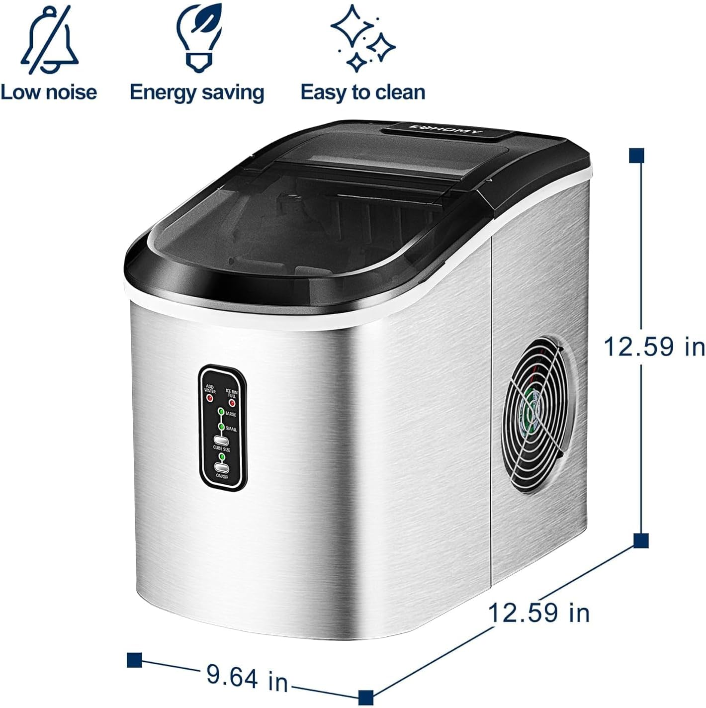 Nugget Ice Maker Countertop with Handle, Ready in 6 Mins, 34lbs Per Day, Removable Top Cover, Auto-Cleaning, Portable Sonic Ice Maker with Basket and Scoop, for Home/Party/RV/Camping (Black)