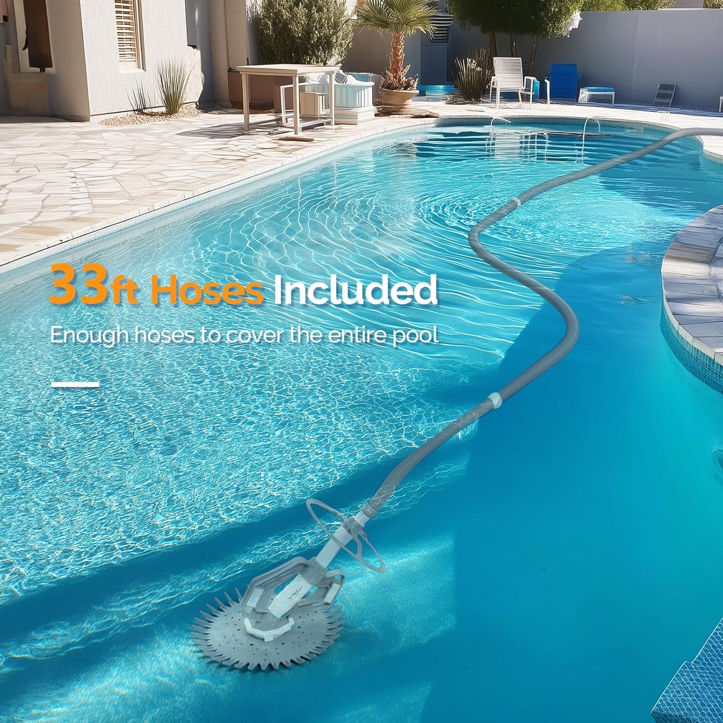 VINGLI Pool Vacuum Cleaner Automatic Sweeper Swimming Pool Creepy Crawler Vacuum with 33FT Hoses (Navy Blue&White)