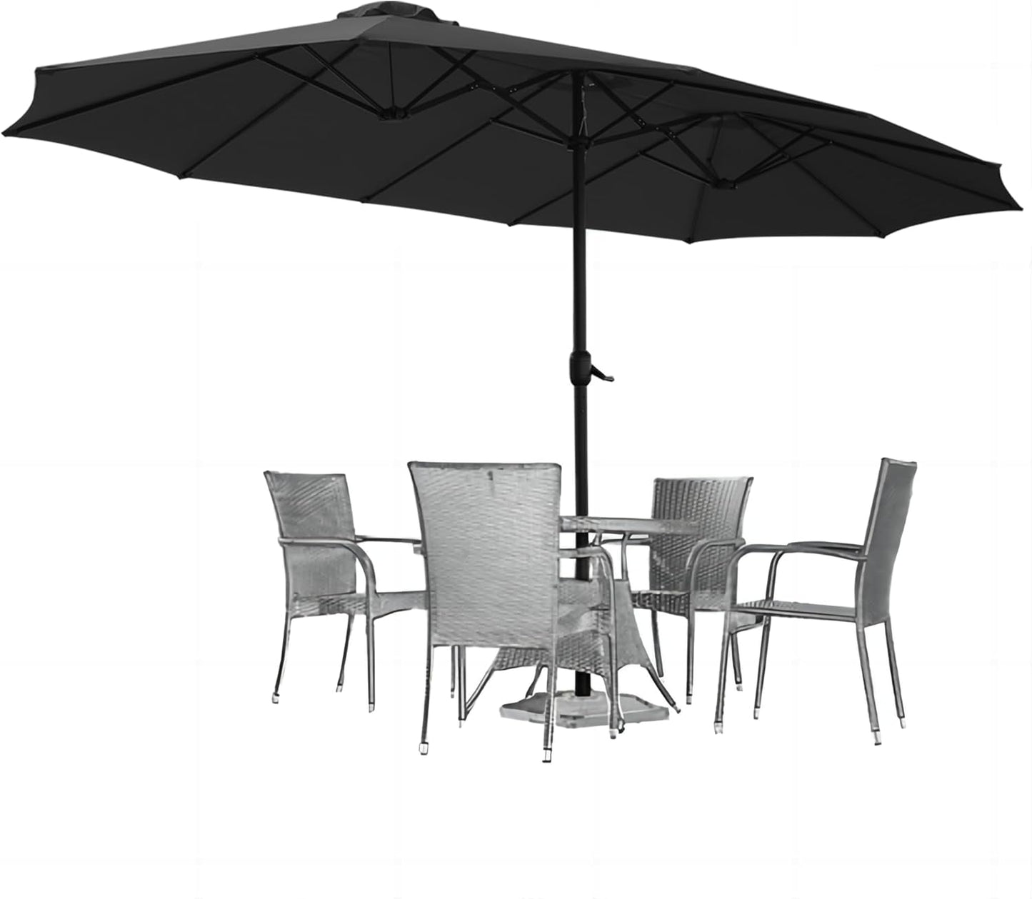 15ft Patio Umbrella with Solar Lights, Large Double Umbrella Outdoor, Rectangle 180''x106'' Umbrellas with 156 PCS LED Lights and Crank Handle for Backyard Deck Pool Shade in Black(1.9" Pole)