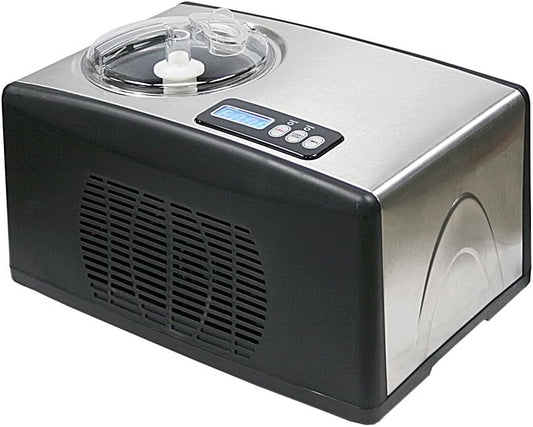 Automatic Ice Cream Maker, 1.6 Quart, Stainless Steel, Built-in Compressor, LCD Display, Timer, Black/Pink