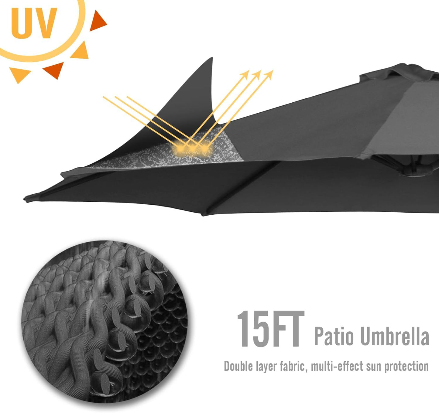 15ft Patio Umbrella with Solar Lights, Large Double Umbrella Outdoor, Rectangle 180''x106'' Umbrellas with 156 PCS LED Lights and Crank Handle for Backyard Deck Pool Shade in Black(1.9" Pole)