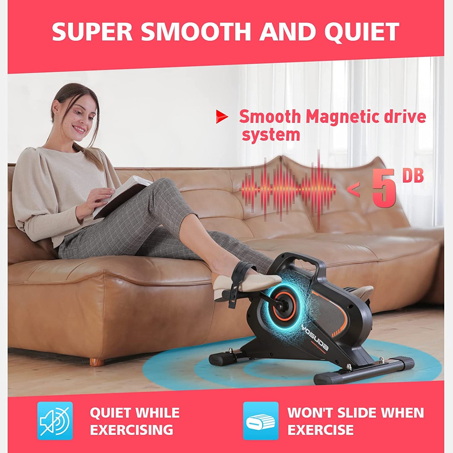 Under Desk Bike Pedal Exerciser – Quiet, Adjustable Resistance, Compact & Portable for Arm/Leg Workouts