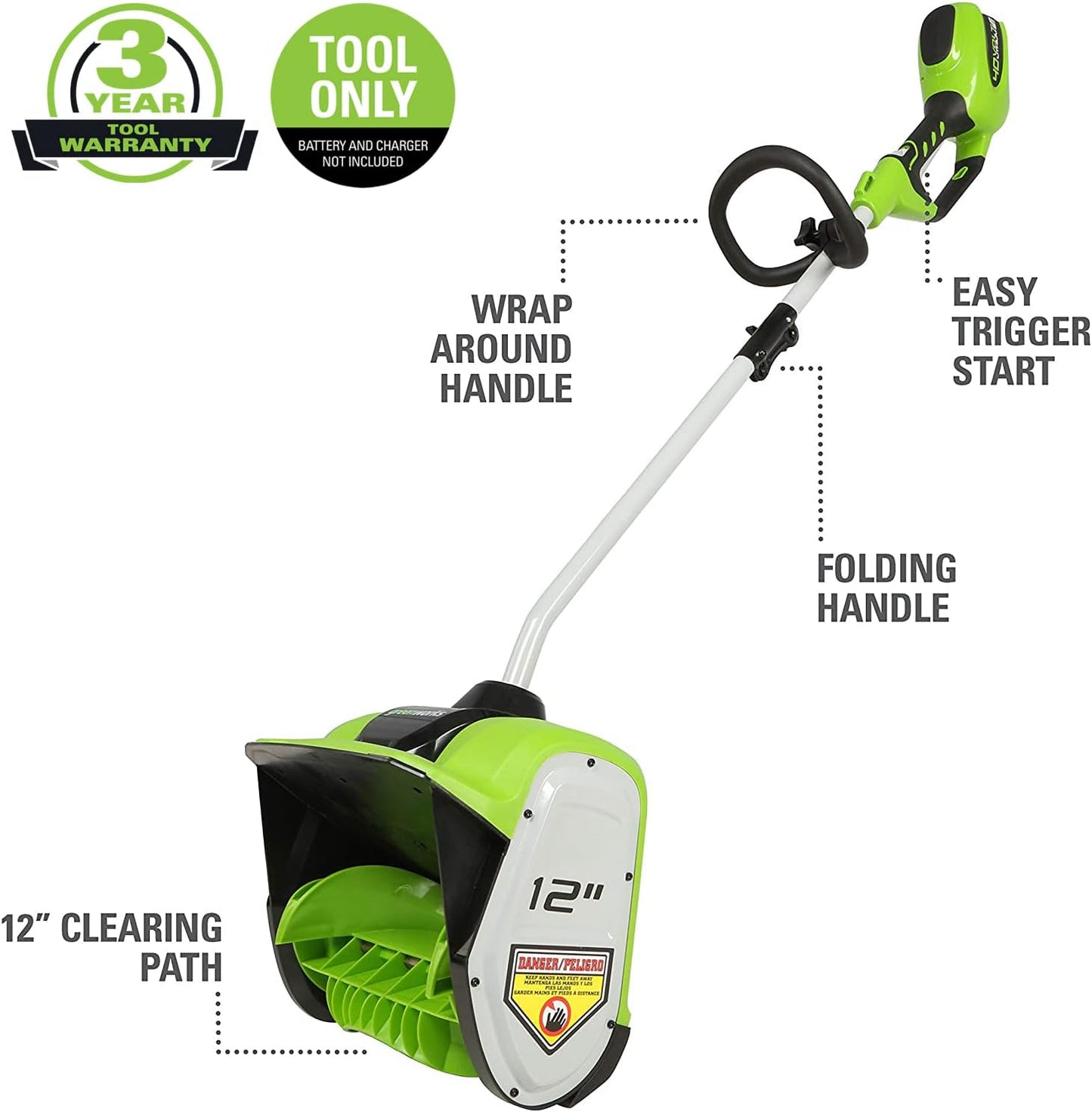 12-inch cordless snow shovel, includes 4.0Ah battery and charger