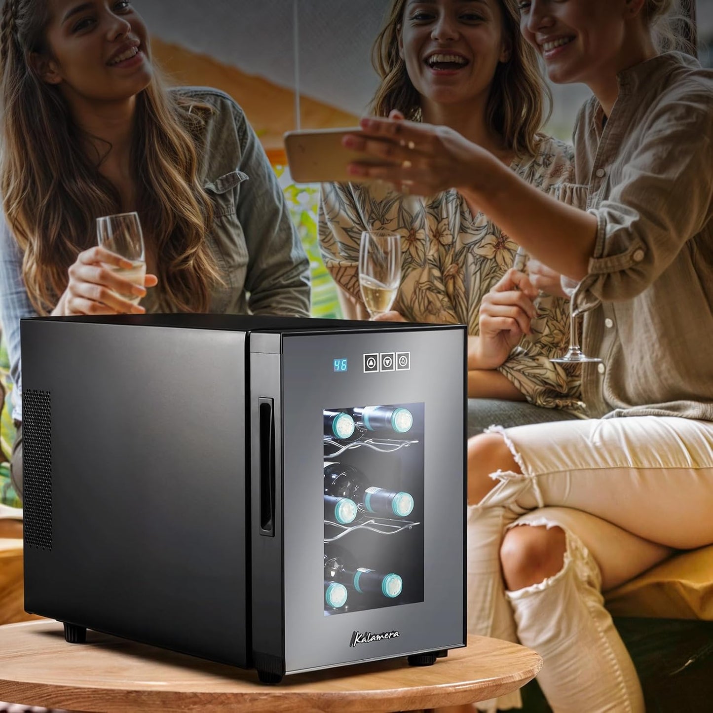24 inch Wine Cooler, 46 Bottle - Dual Zone Built-in or Freestanding Fridge with Stainless Steel Reversible Glass Door, for Home, Kitchen, or Office.