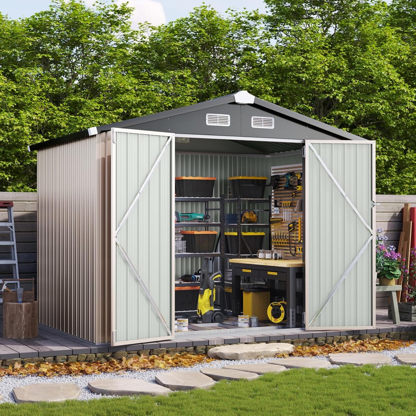 Aoxun 5x2.7 FT Outdoor Metal Storage Shed - Durable Water-Resistant Galvanized Steel, Sloping Roof Design, Lockable Door - Ideal for Tool Storage on Lawn, Patio & Backyard (Black)