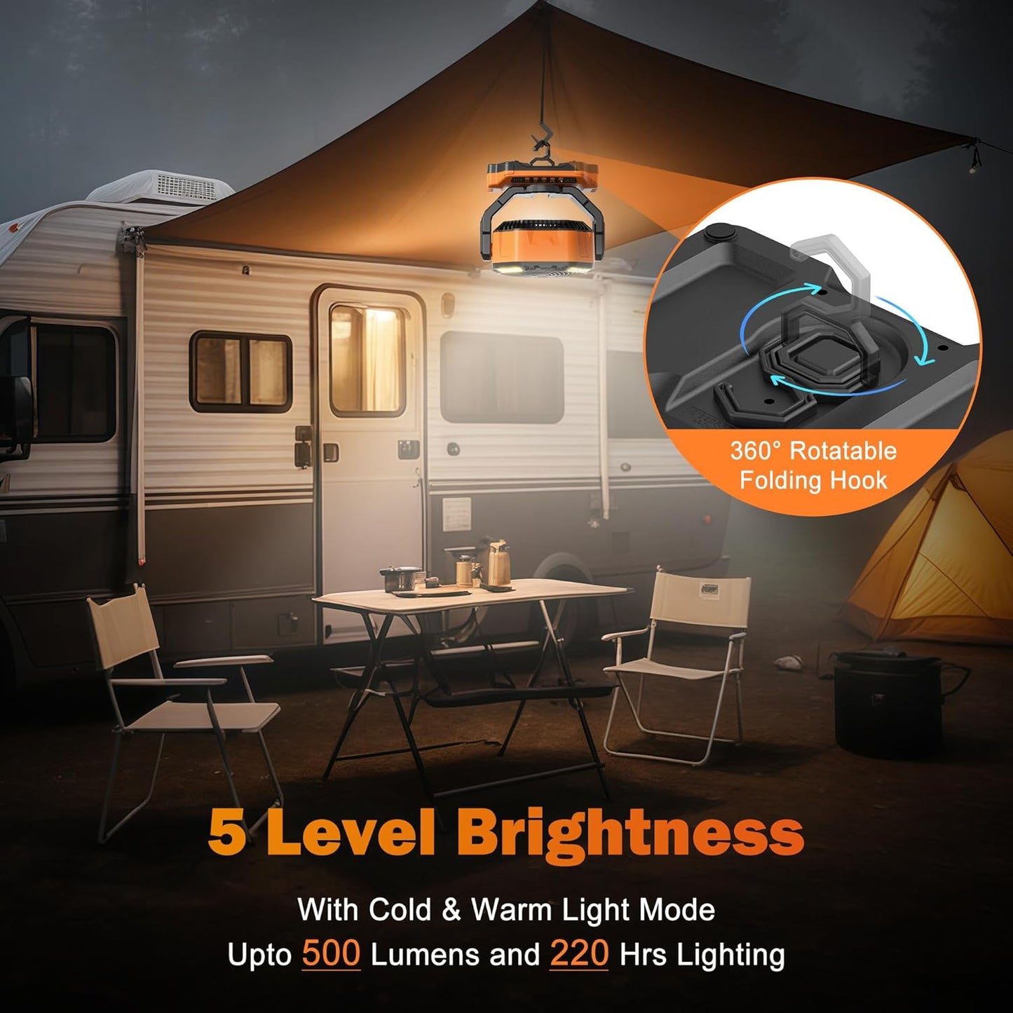 40000mAh Rechargeable Camping Fan, Battery Operated Fan with Light & Remote, 12" Portable Outdoor Fan, Auto Oscillating Battery Powered Floor Fan for Tent RV Car Travel Jobsite Hurricane Power Outages