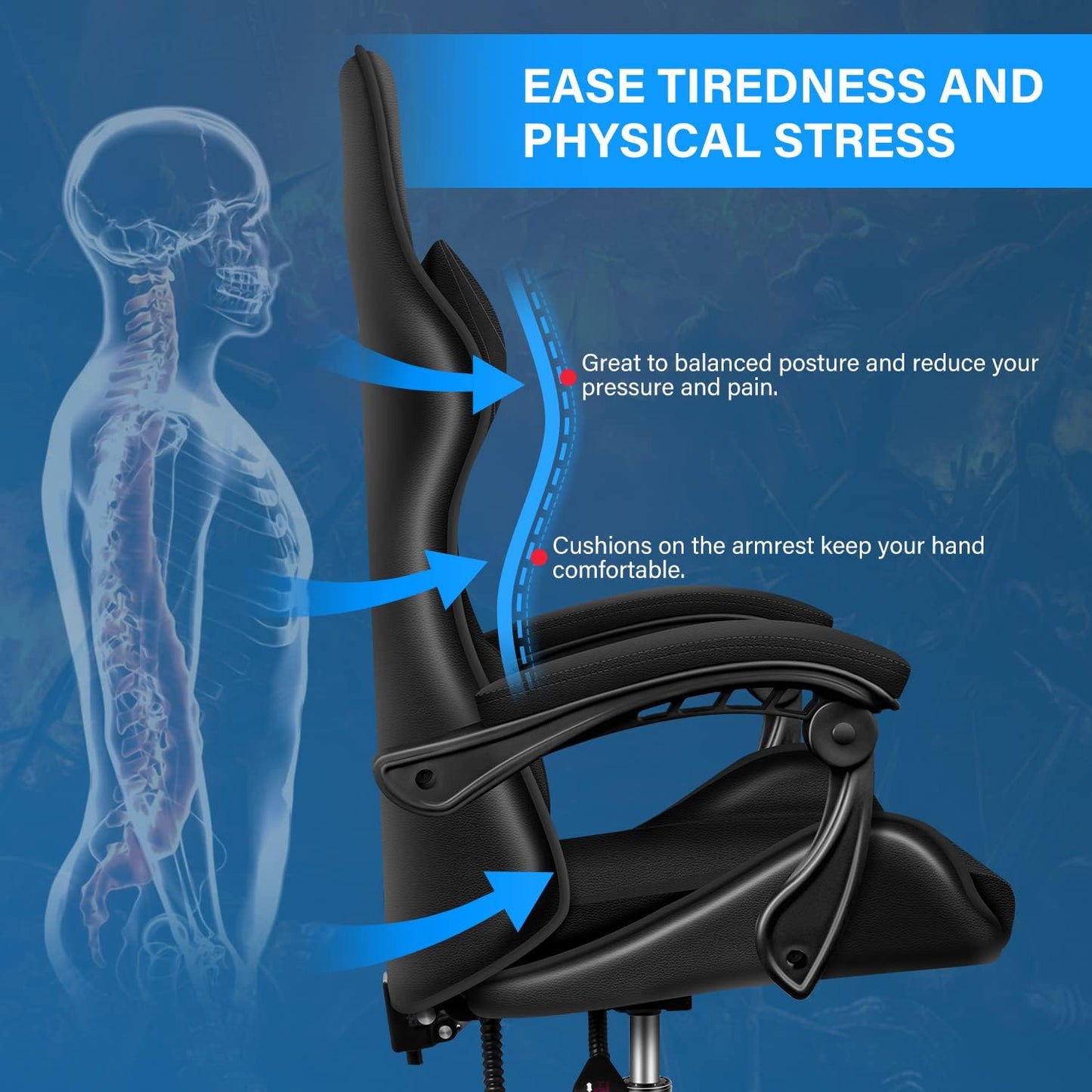 Racing Office Computer Video Game Chair, Without footrest, Black