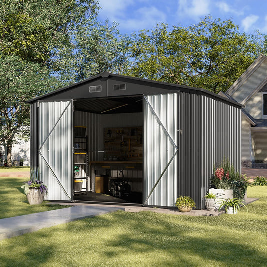 Aoxun 5x2.7 FT Outdoor Metal Storage Shed - Durable Water-Resistant Galvanized Steel, Sloping Roof Design, Lockable Door - Ideal for Tool Storage on Lawn, Patio & Backyard (Black)