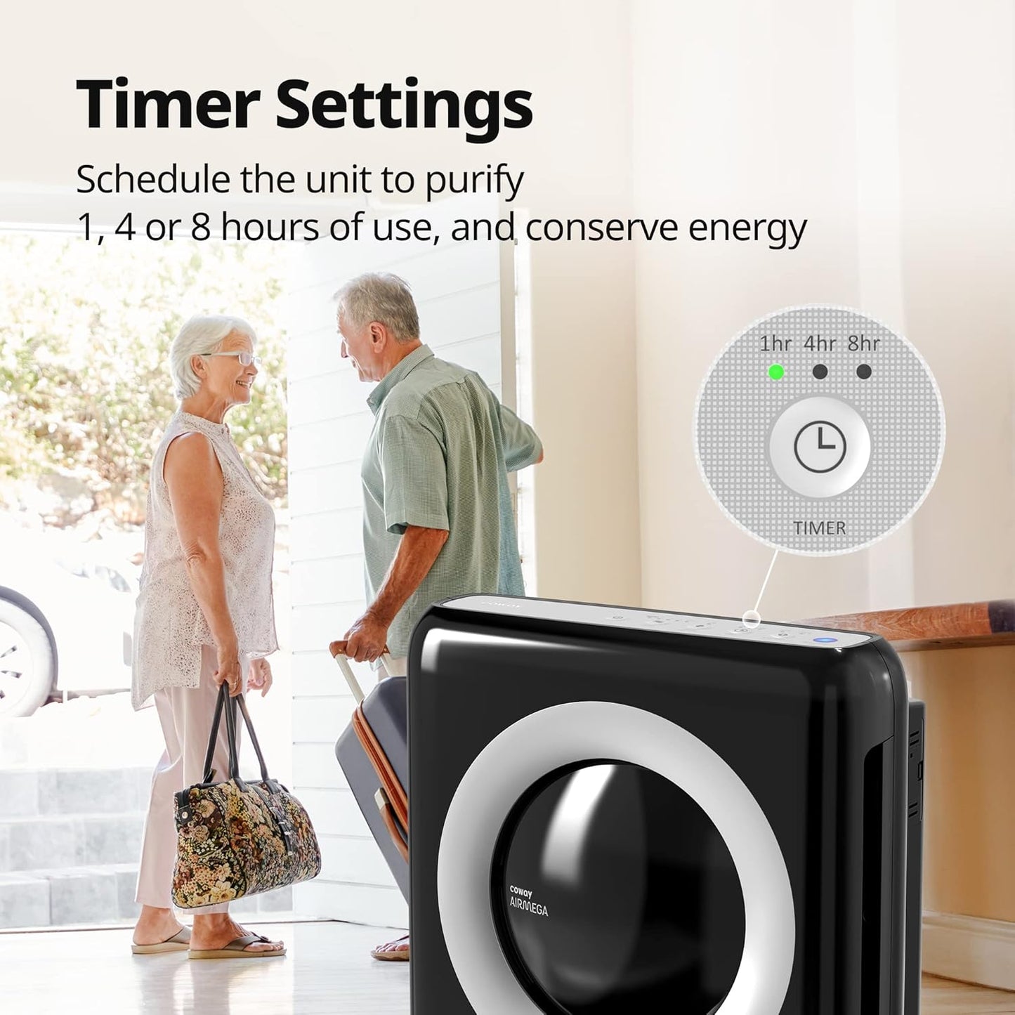 Airmega AP-1512HH(W) True HEPA Purifier with Air Quality Monitoring, Auto, Timer, Filter Indicator, and Eco Mode, 16.8 x 18.3 x 9.7, White