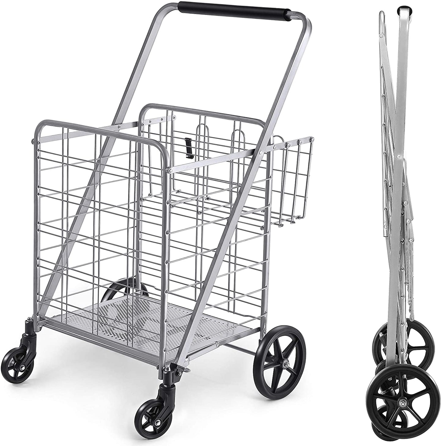 Wellmax Shopping Cart with Wheels, Metal Grocery Cart with Wheels, Shopping Carts For Groceries
