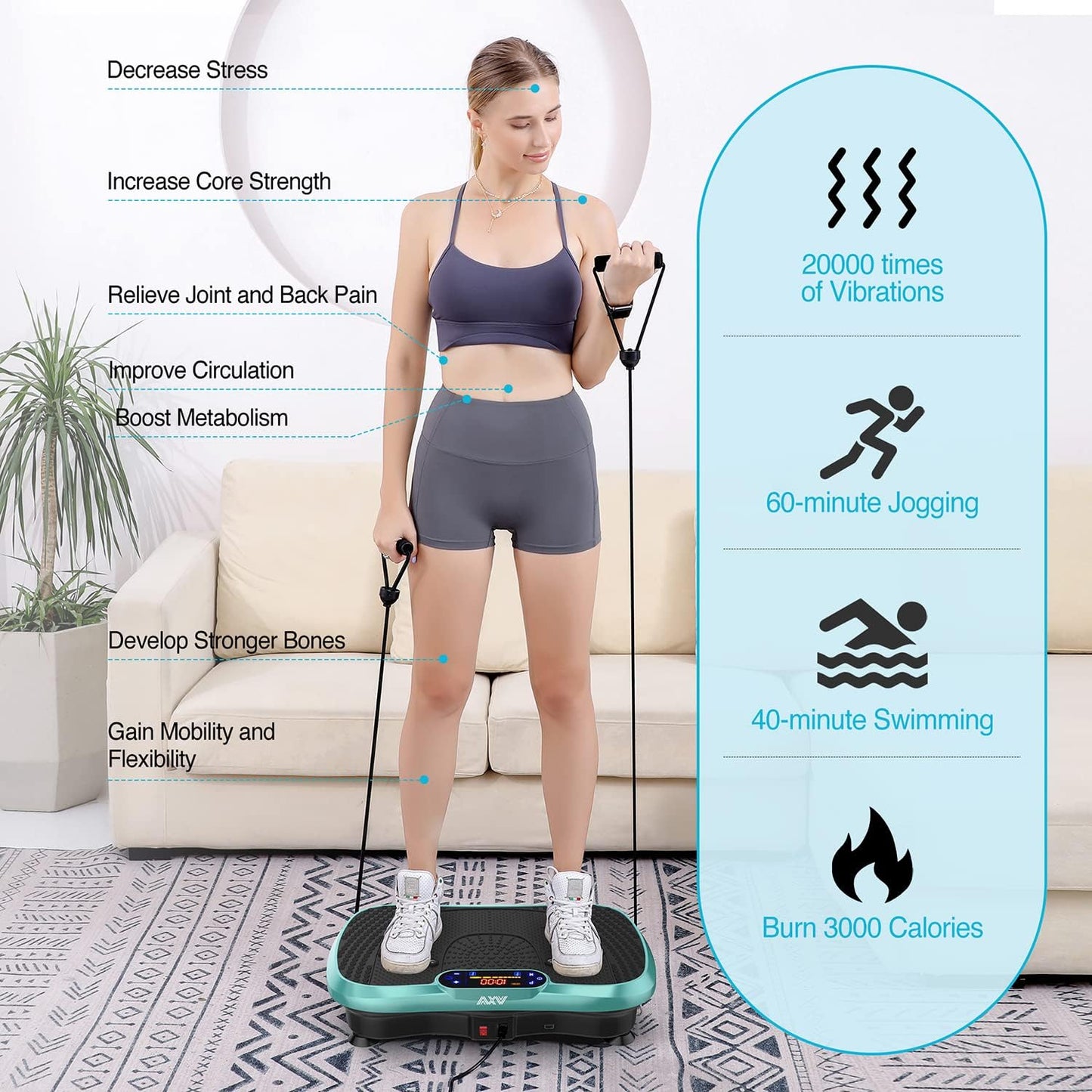 Vibration Plate Fitness Platform Exercise Machine Vibrating Lymphatic Drainage Shaking Full Body Shaker Workout Vibrate Stand Shake Board Sport Gym for Weight Loss Fat Burner for Women Men
