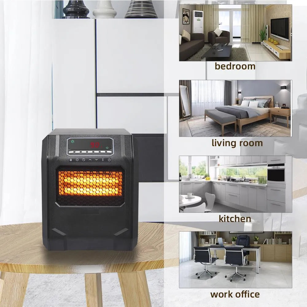 Portable Space Heater, 750W/1500W Small Infrared Heater w/ Remote, LED Display, 3 WorModes, Safe Electric Heater for Home Office Bedroom with Overheat Protection, 11.58′′ x 9.72′′ x 12′′, Q6153