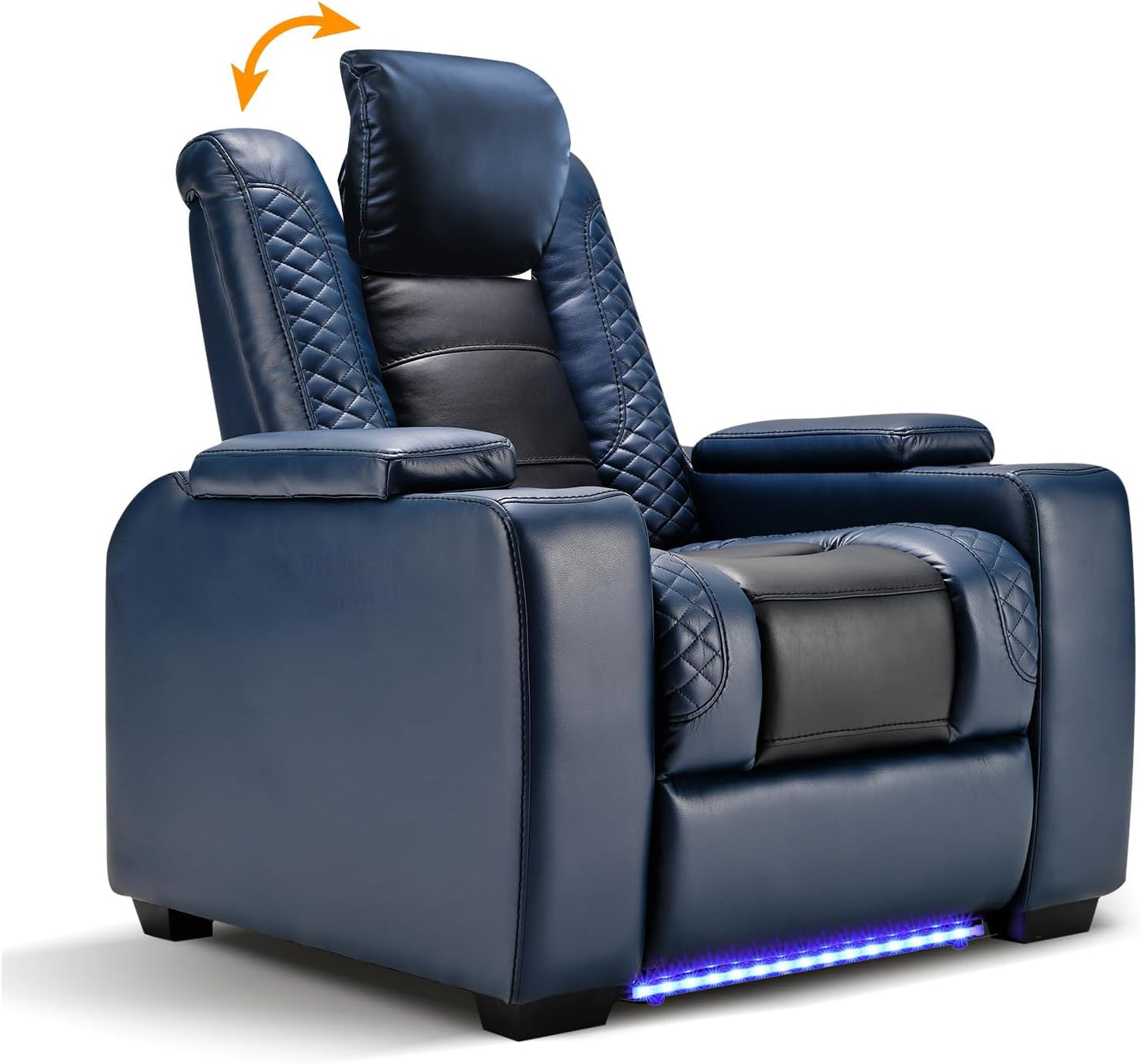 Power Home Theater Seating Set of 3, Brown Faux Leather Electric Recliner Chair with Powered Headrest, Dual Motors Movie Reclining Chairs with LED Lights,USB Port,Cup Holders, Hidden Arm Storage