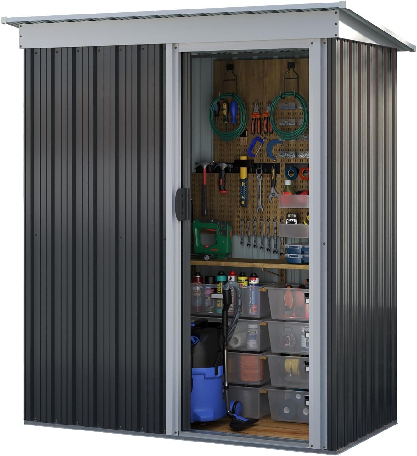 Aoxun 5x2.7 FT Outdoor Metal Storage Shed - Durable Water-Resistant Galvanized Steel, Sloping Roof Design, Lockable Door - Ideal for Tool Storage on Lawn, Patio & Backyard (Black)
