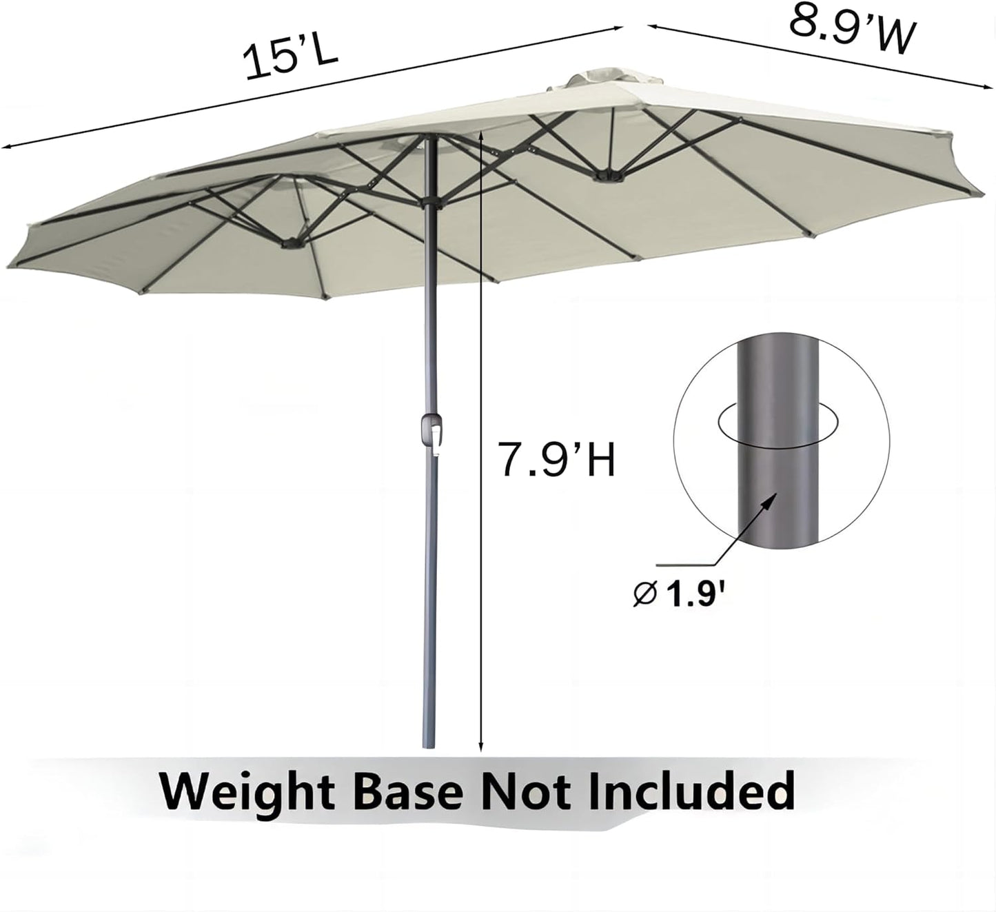 15ft Patio Umbrella with Solar Lights, Large Double Umbrella Outdoor, Rectangle 180''x106'' Umbrellas with 156 PCS LED Lights and Crank Handle for Backyard Deck Pool Shade in Black(1.9" Pole)
