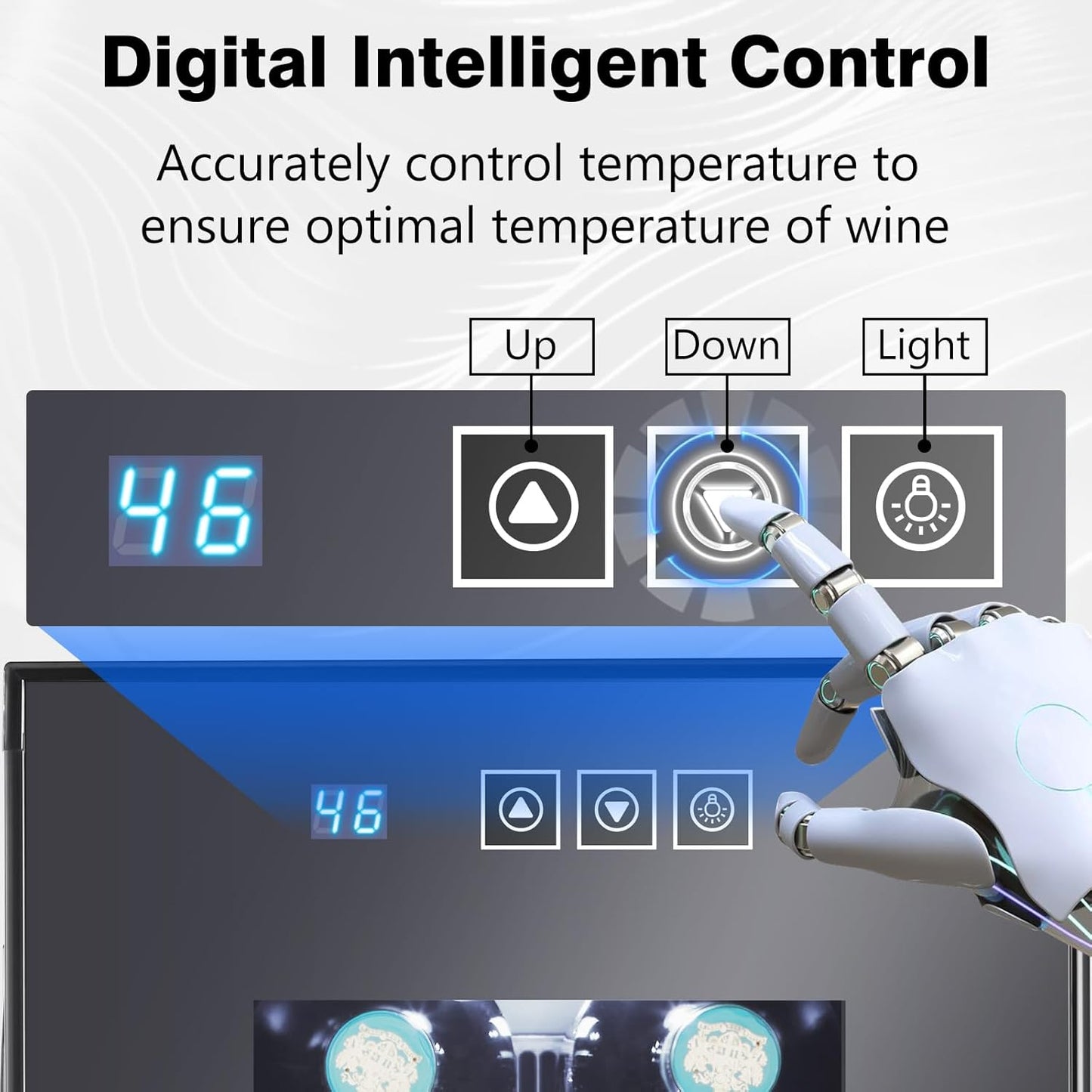 24 inch Wine Cooler, 46 Bottle - Dual Zone Built-in or Freestanding Fridge with Stainless Steel Reversible Glass Door, for Home, Kitchen, or Office.