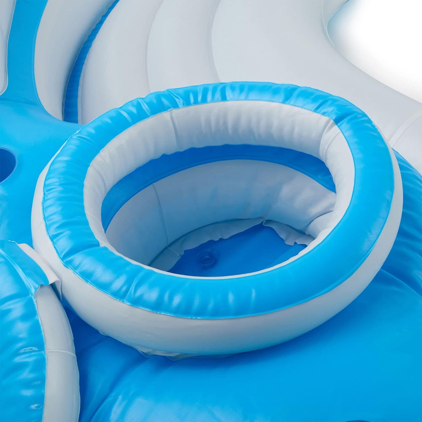 56299EP 145 x 125 x 20 Inch Splash N Chill Inflatable Lake and Pool Relaxation Island Lounger Seat for up to 7 Adults, Blue and White