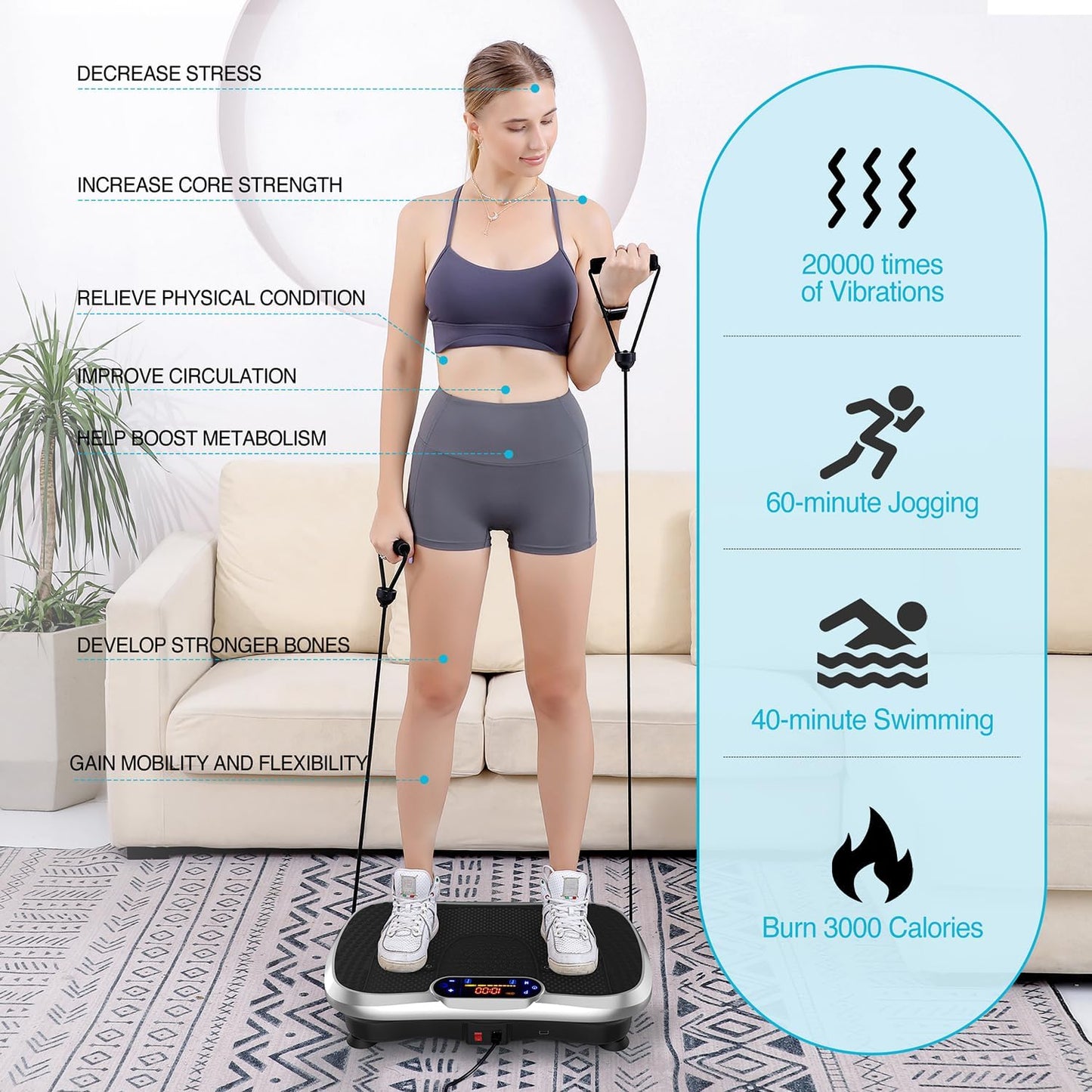 Vibration Plate Fitness Platform Exercise Machine Vibrating Lymphatic Drainage Shaking Full Body Shaker Workout Vibrate Stand Shake Board Sport Gym for Weight Loss Fat Burner for Women Men