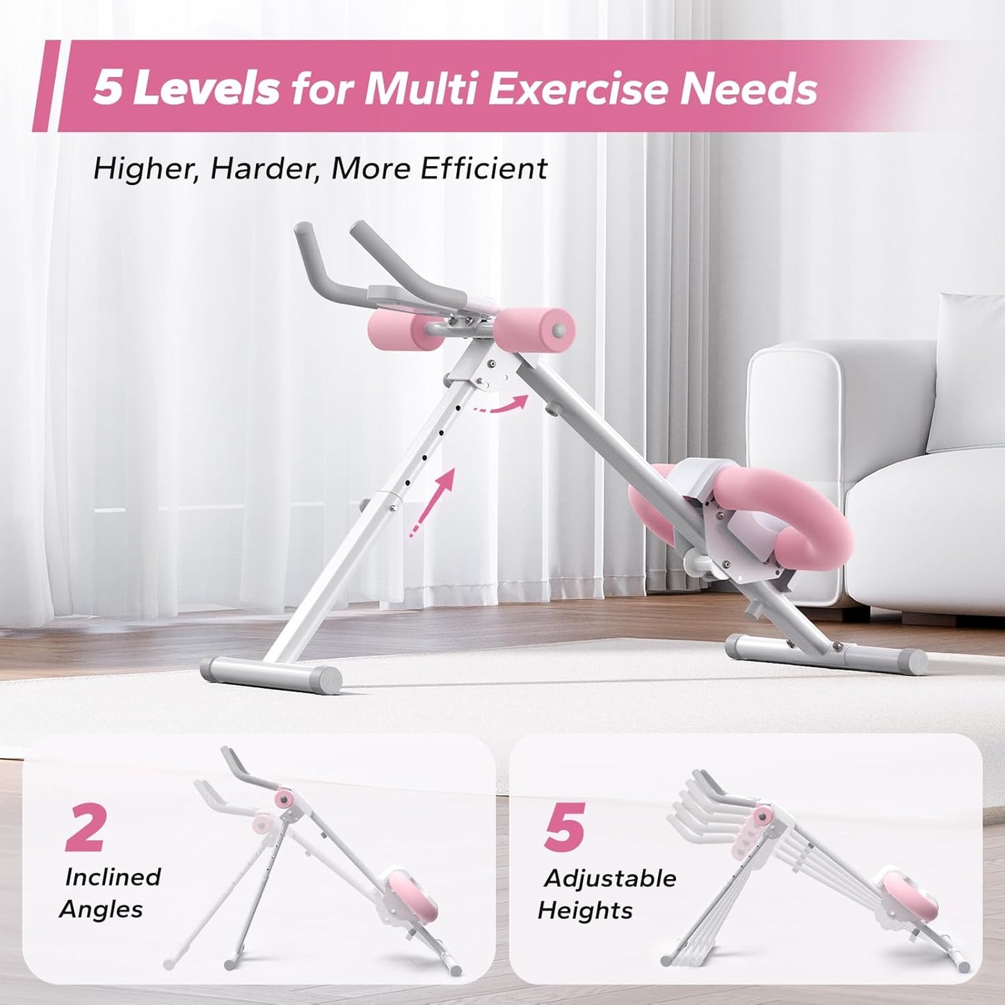 Ab Workout Equipment, Adjustable Ab Trainer Machine for Abs Workout at Home Gym, Foldable, Knee Protection, Abdominal Trainer for Stomach Workout