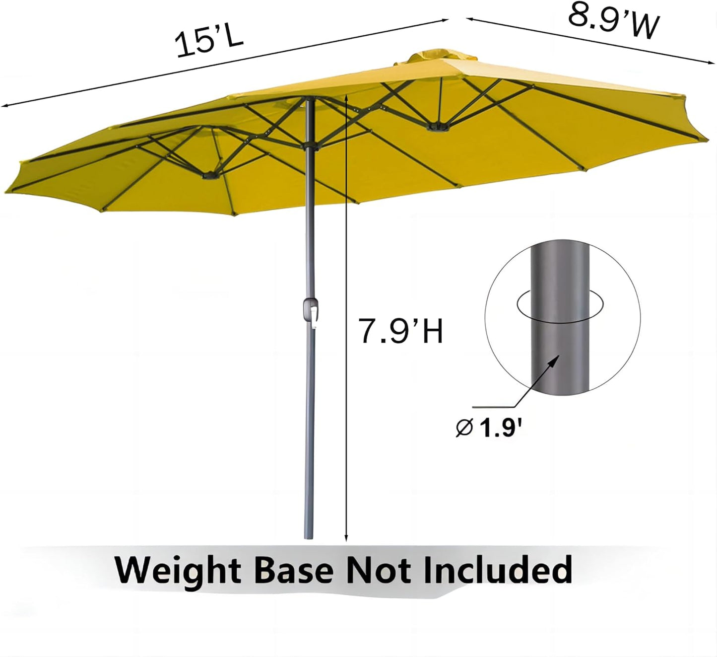 15ft Patio Umbrella with Solar Lights, Large Double Umbrella Outdoor, Rectangle 180''x106'' Umbrellas with 156 PCS LED Lights and Crank Handle for Backyard Deck Pool Shade in Black(1.9" Pole)