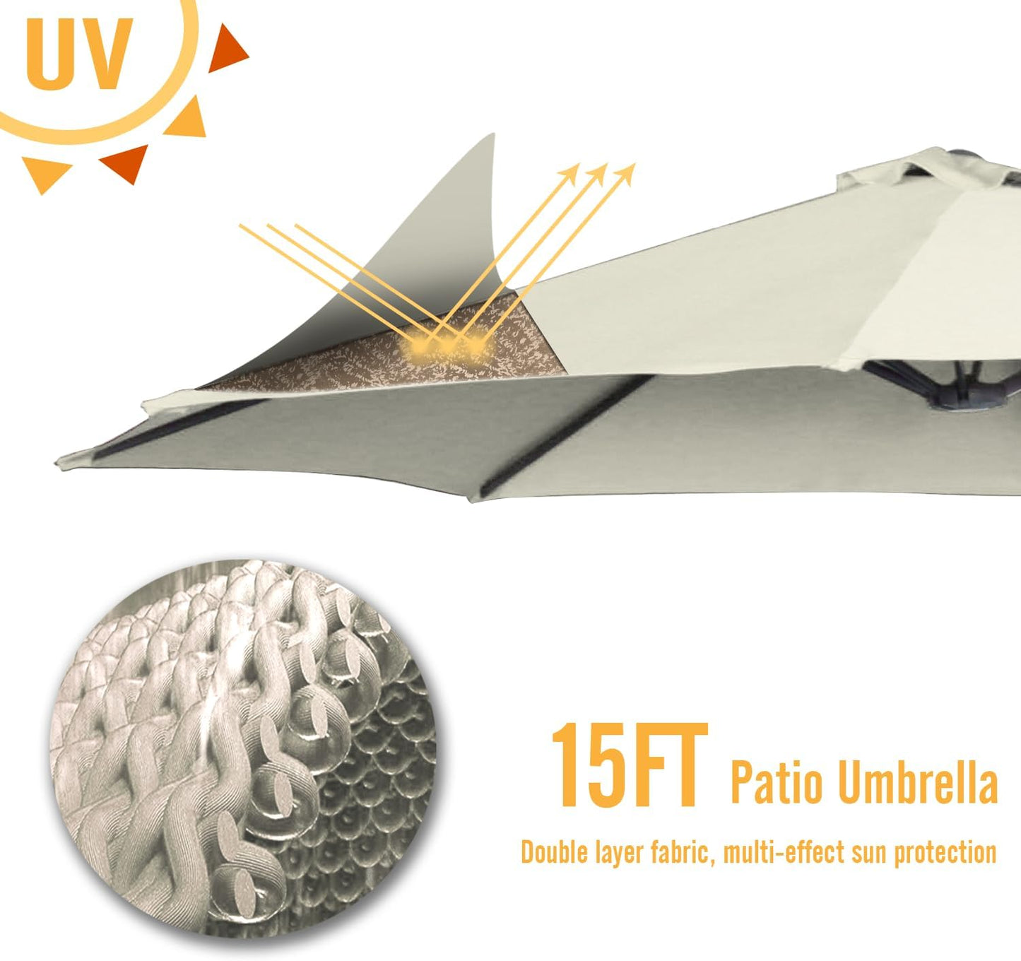 15ft Patio Umbrella with Solar Lights, Large Double Umbrella Outdoor, Rectangle 180''x106'' Umbrellas with 156 PCS LED Lights and Crank Handle for Backyard Deck Pool Shade in Black(1.9" Pole)