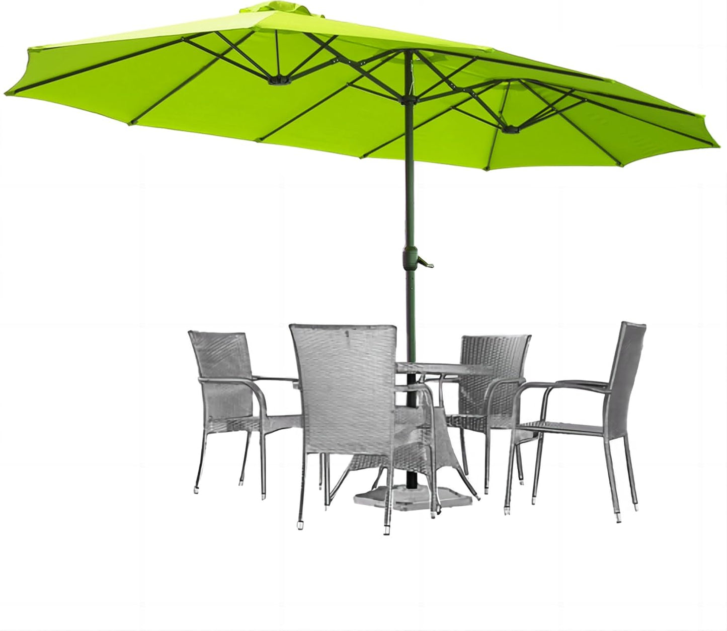 15ft Patio Umbrella with Solar Lights, Large Double Umbrella Outdoor, Rectangle 180''x106'' Umbrellas with 156 PCS LED Lights and Crank Handle for Backyard Deck Pool Shade in Black(1.9" Pole)