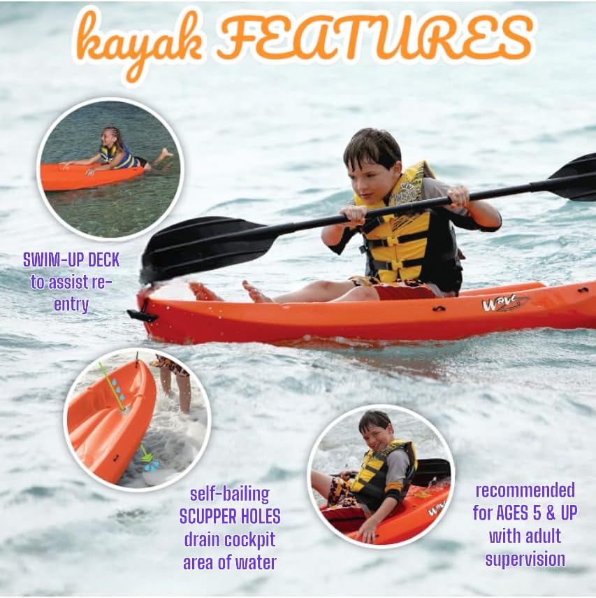 The Wave 6' Youth Kayak with Paddle. Designed for Stability and Safety, It's The Perfect Choice for Young Paddlers Ready to Conquer The Water